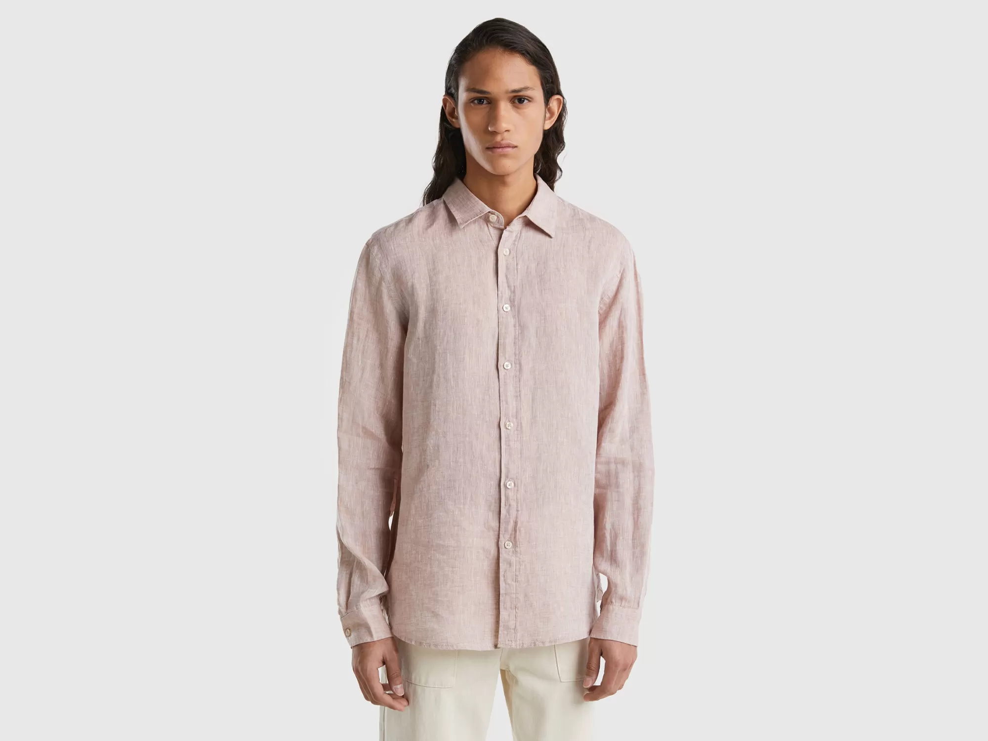 Benetton Camisa De Puro Lino-Hombre Camisas