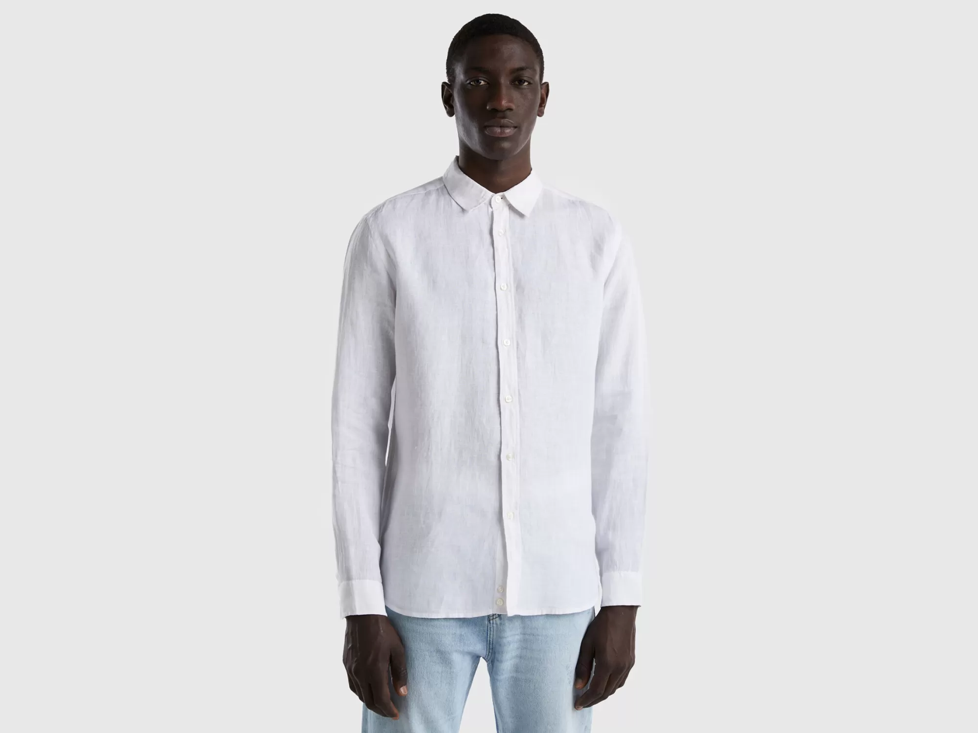 Benetton Camisa De Puro Lino-Hombre Camisas