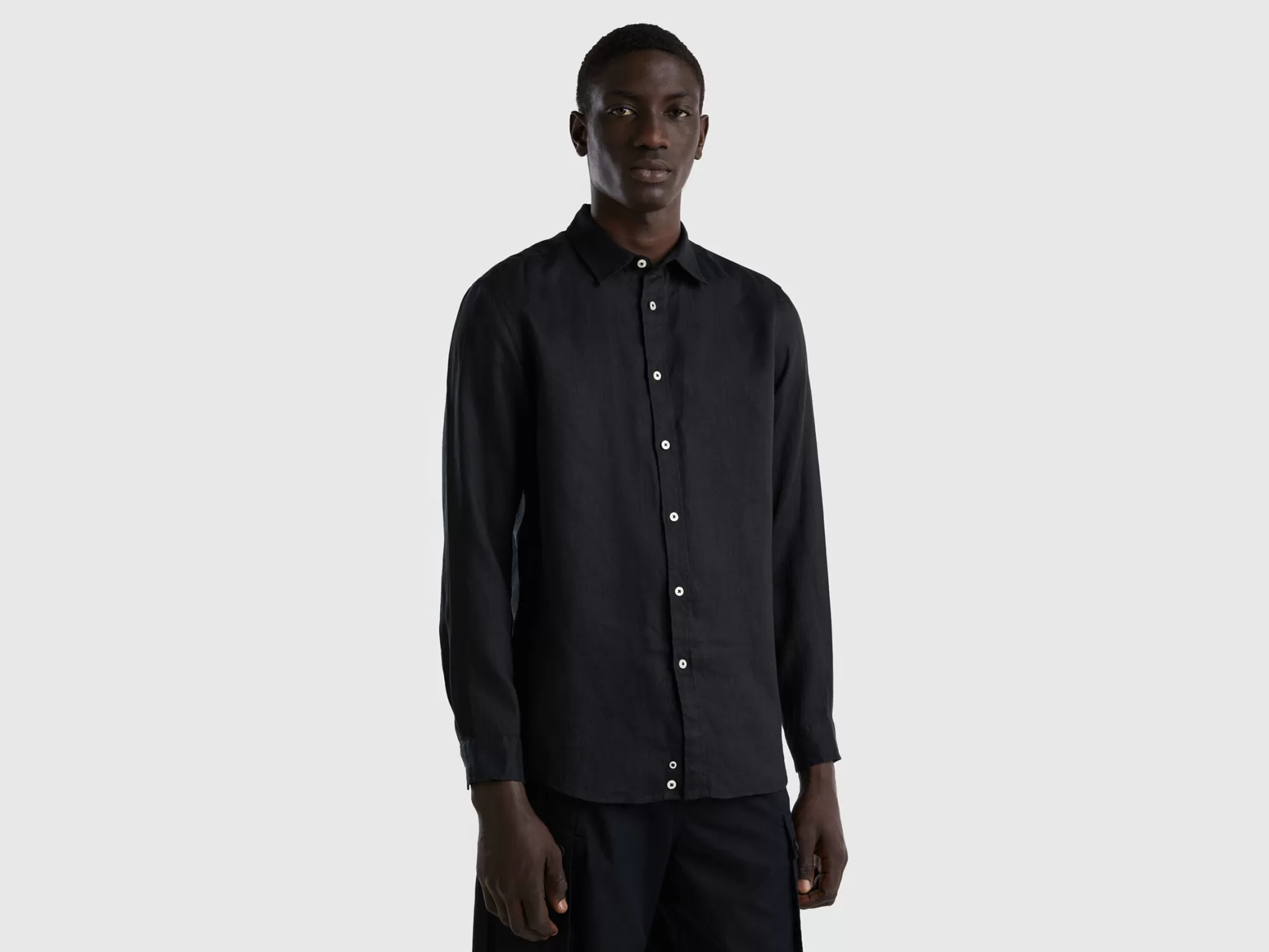 Benetton Camisa De Puro Lino-Hombre Camisas