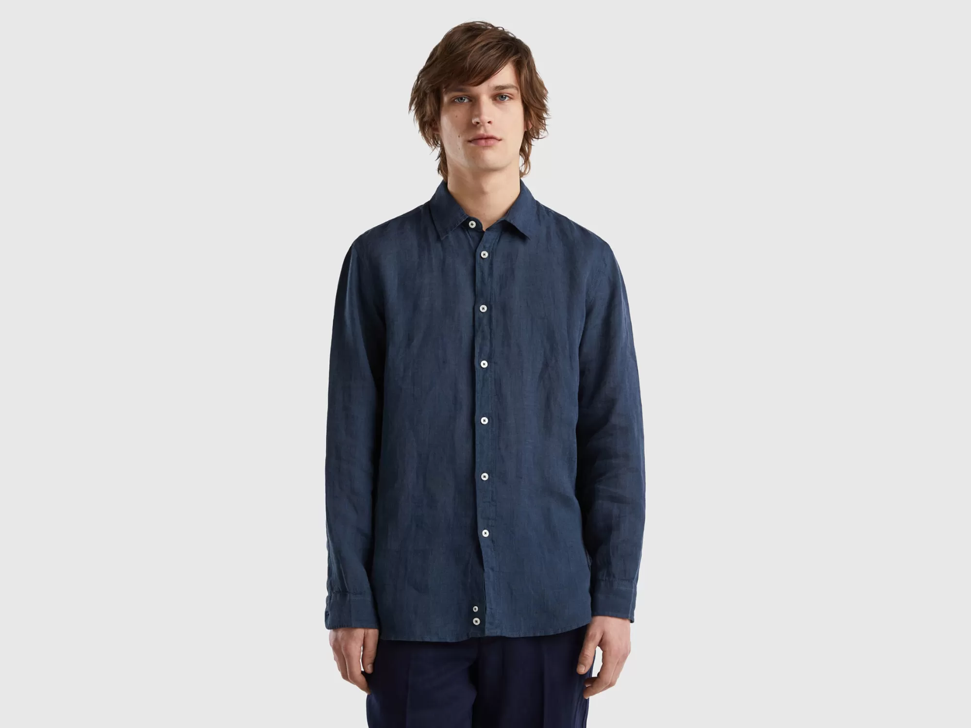 Benetton Camisa De Puro Lino-Hombre Camisas