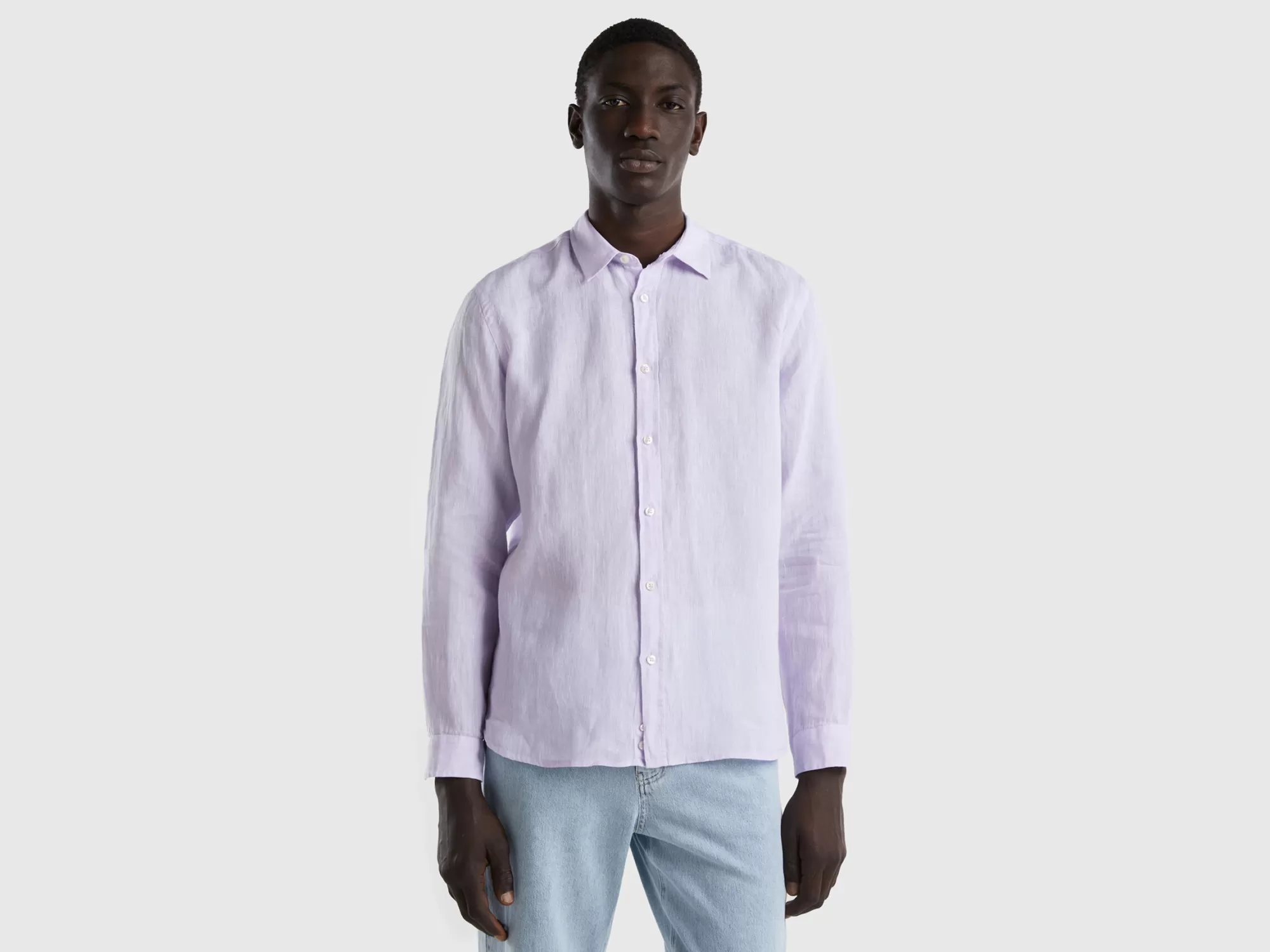 Benetton Camisa De Puro Lino-Hombre Camisas