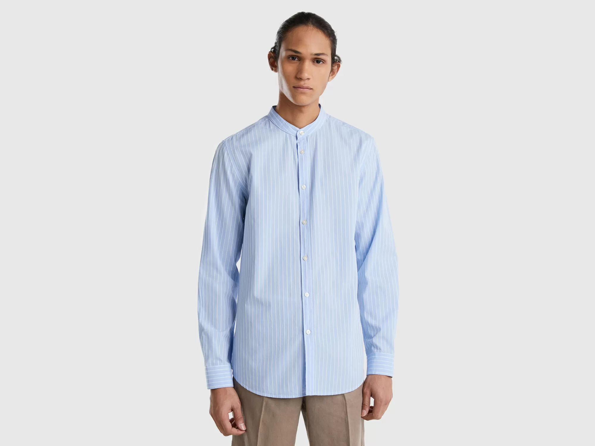 Benetton Camisa De Rayas De 100 % Algodón-Hombre Camisas