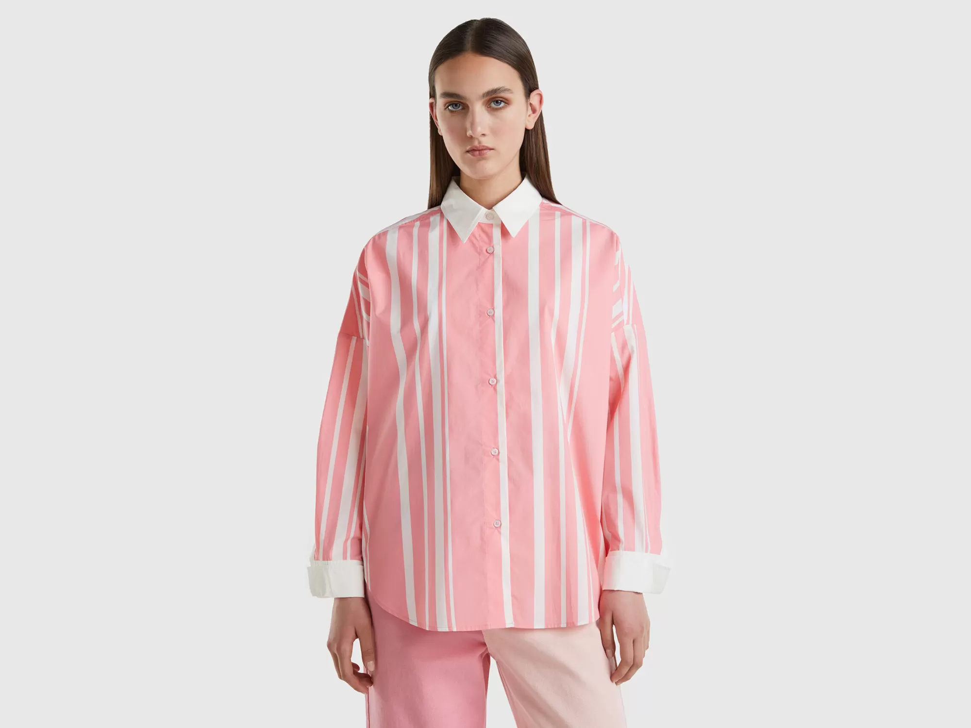 Benetton Camisa De Rayas Oversize-Mujer Camisas Y Blusas