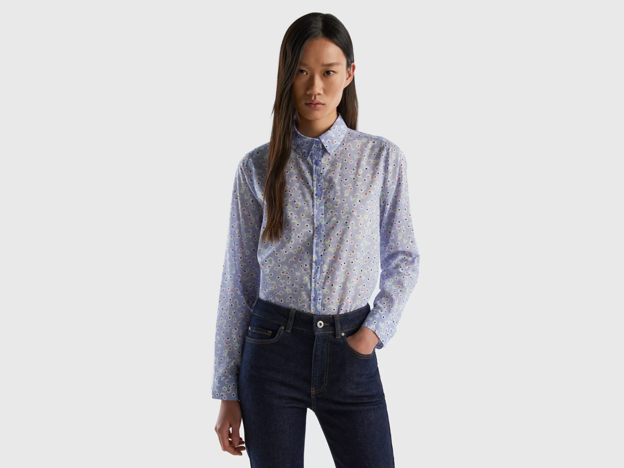 Benetton Camisa Estampada De 100 % Algodón-Mujer Camisas Y Blusas