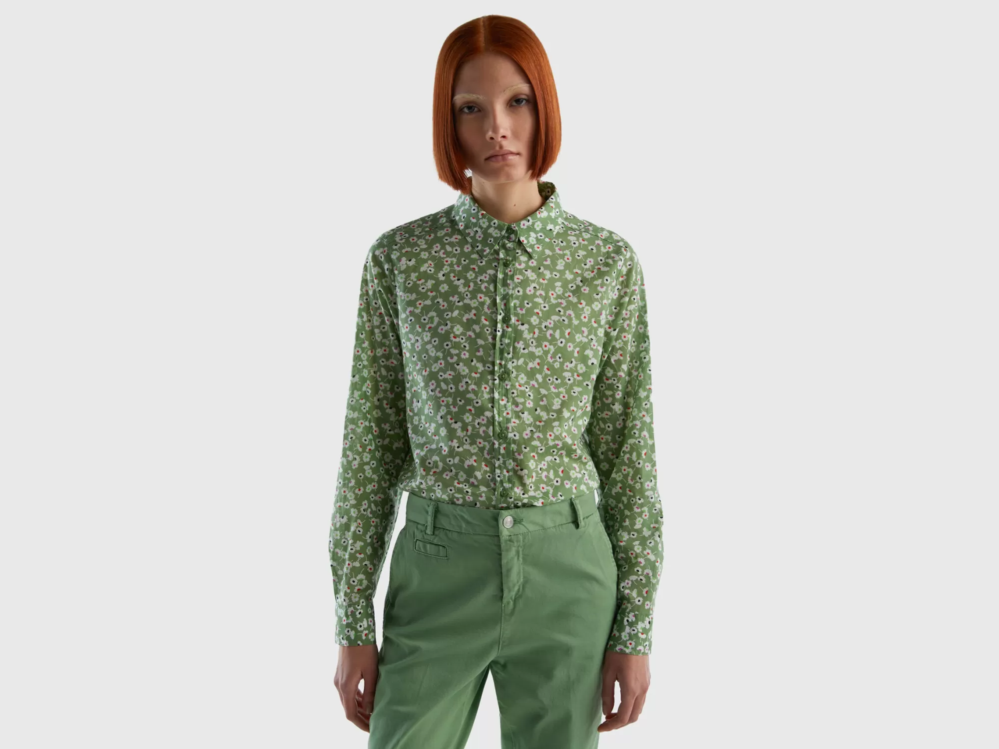 Benetton Camisa Estampada De 100 % Algodón-Mujer Camisas Y Blusas