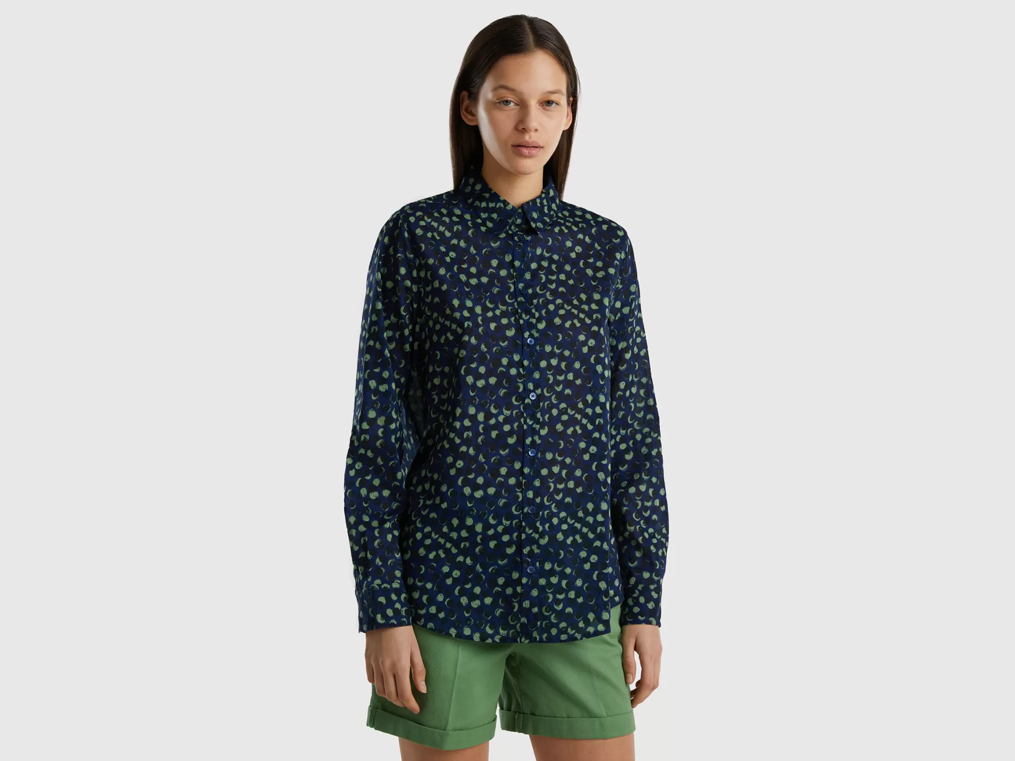 Benetton Camisa Estampada De 100 % Algodón-Mujer Camisas Y Blusas