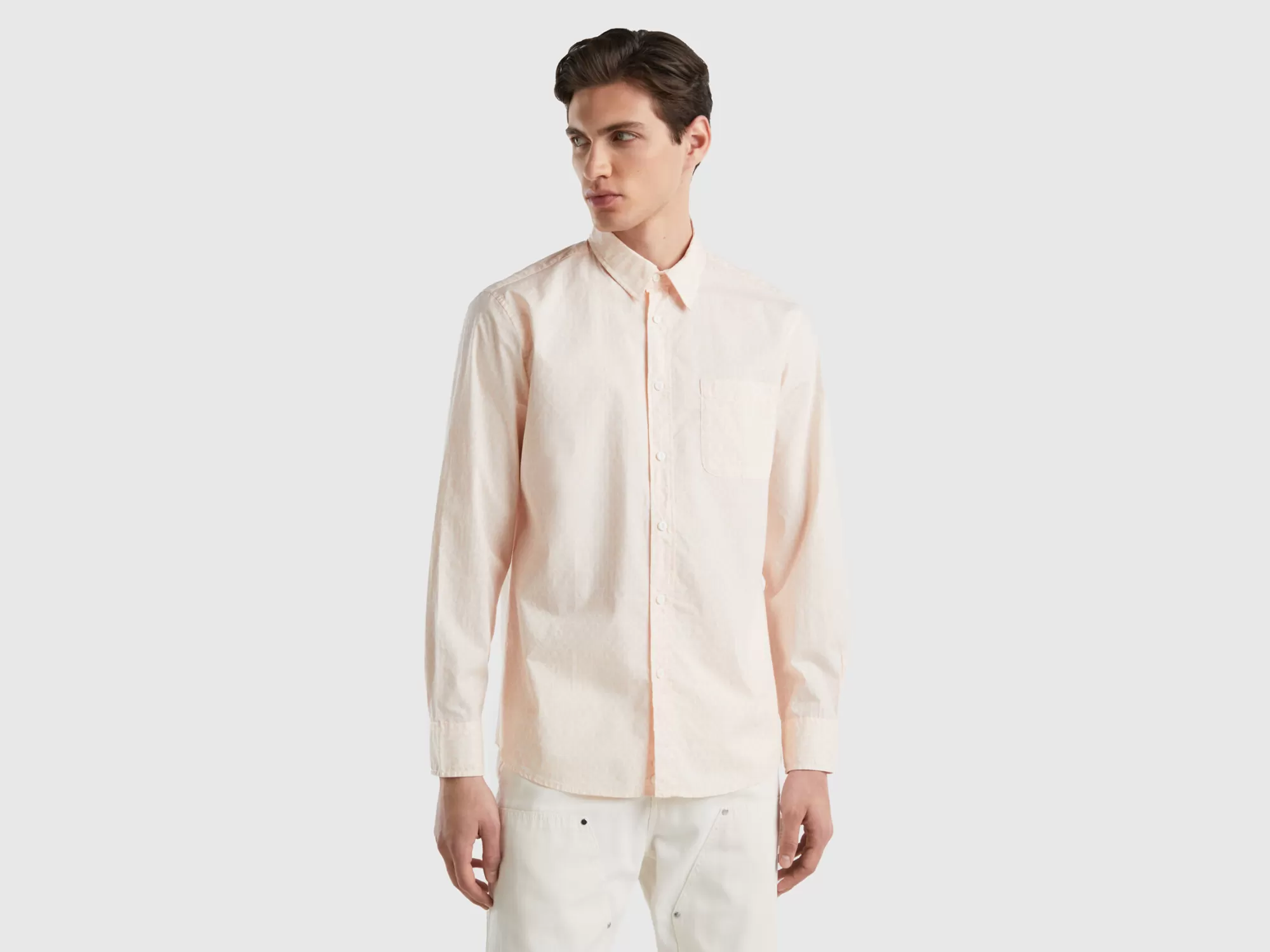 Benetton Camisa Estampada De Algodón Ligero-Hombre Camisas