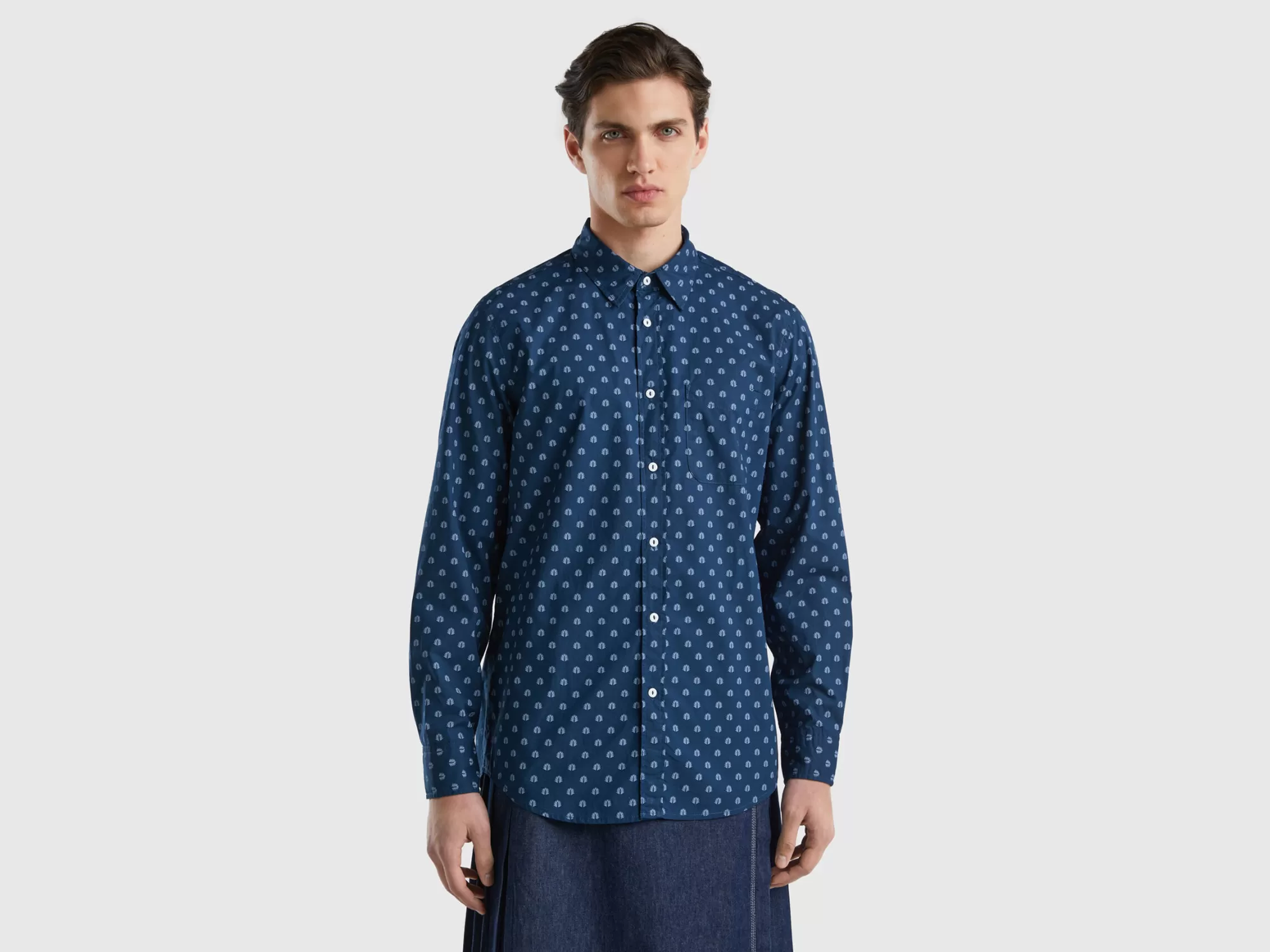 Benetton Camisa Estampada De Algodón Ligero-Hombre Camisas