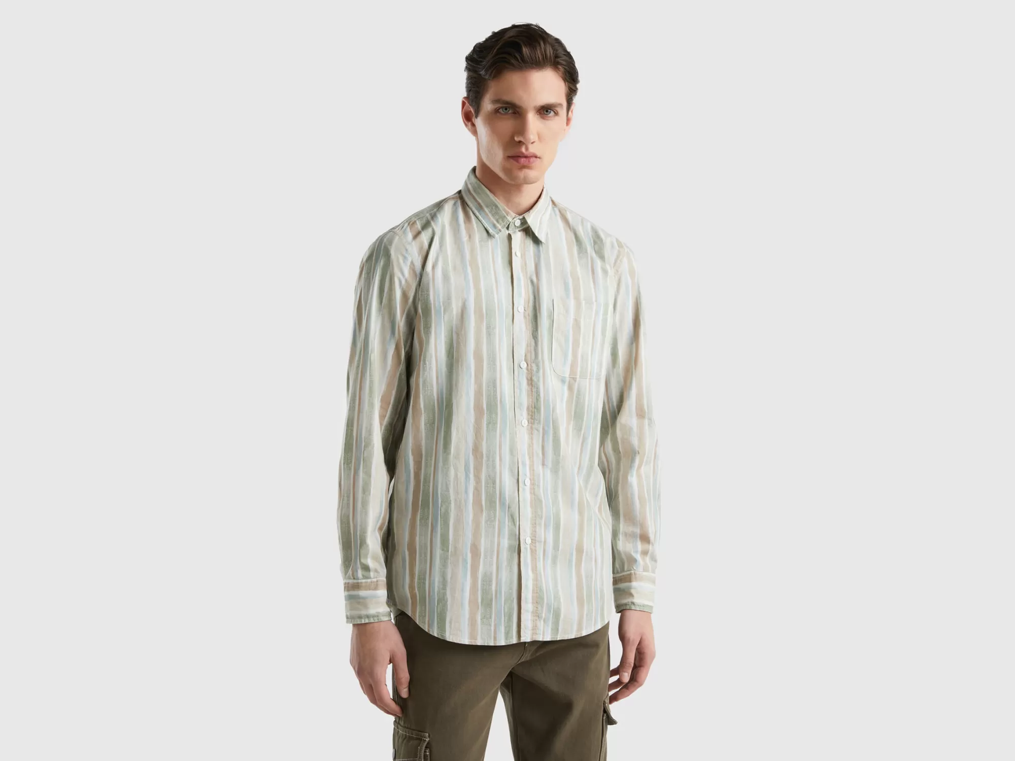 Benetton Camisa Estampada De Algodón Ligero-Hombre Camisas