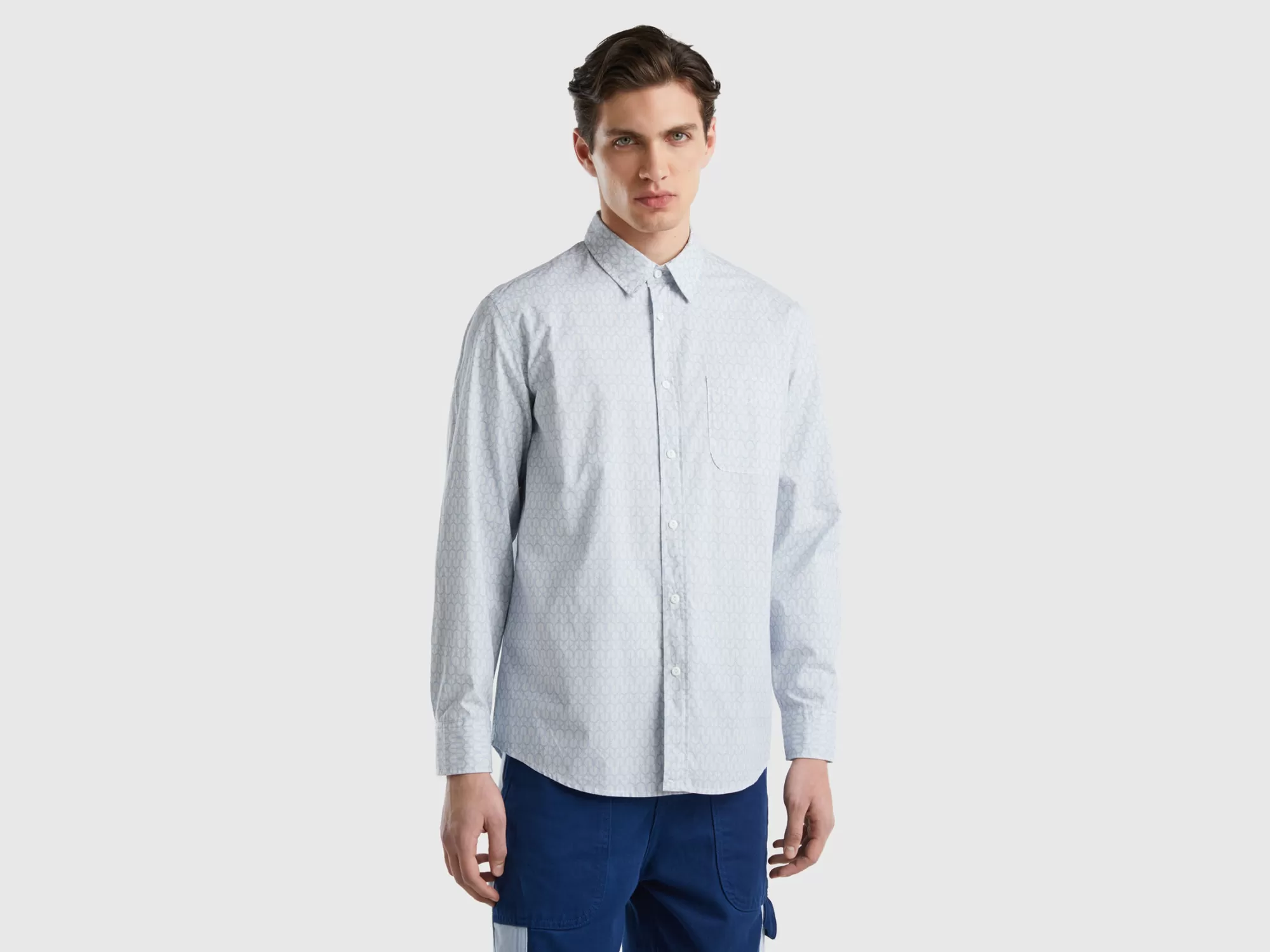 Benetton Camisa Estampada De Algodón Ligero-Hombre Camisas