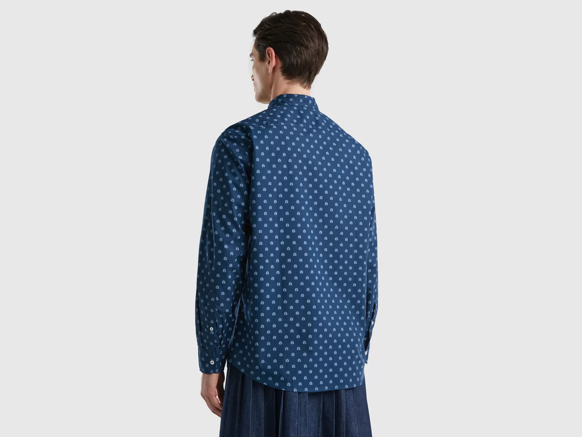 Benetton Camisa Estampada De Algodón Ligero-Hombre Camisas