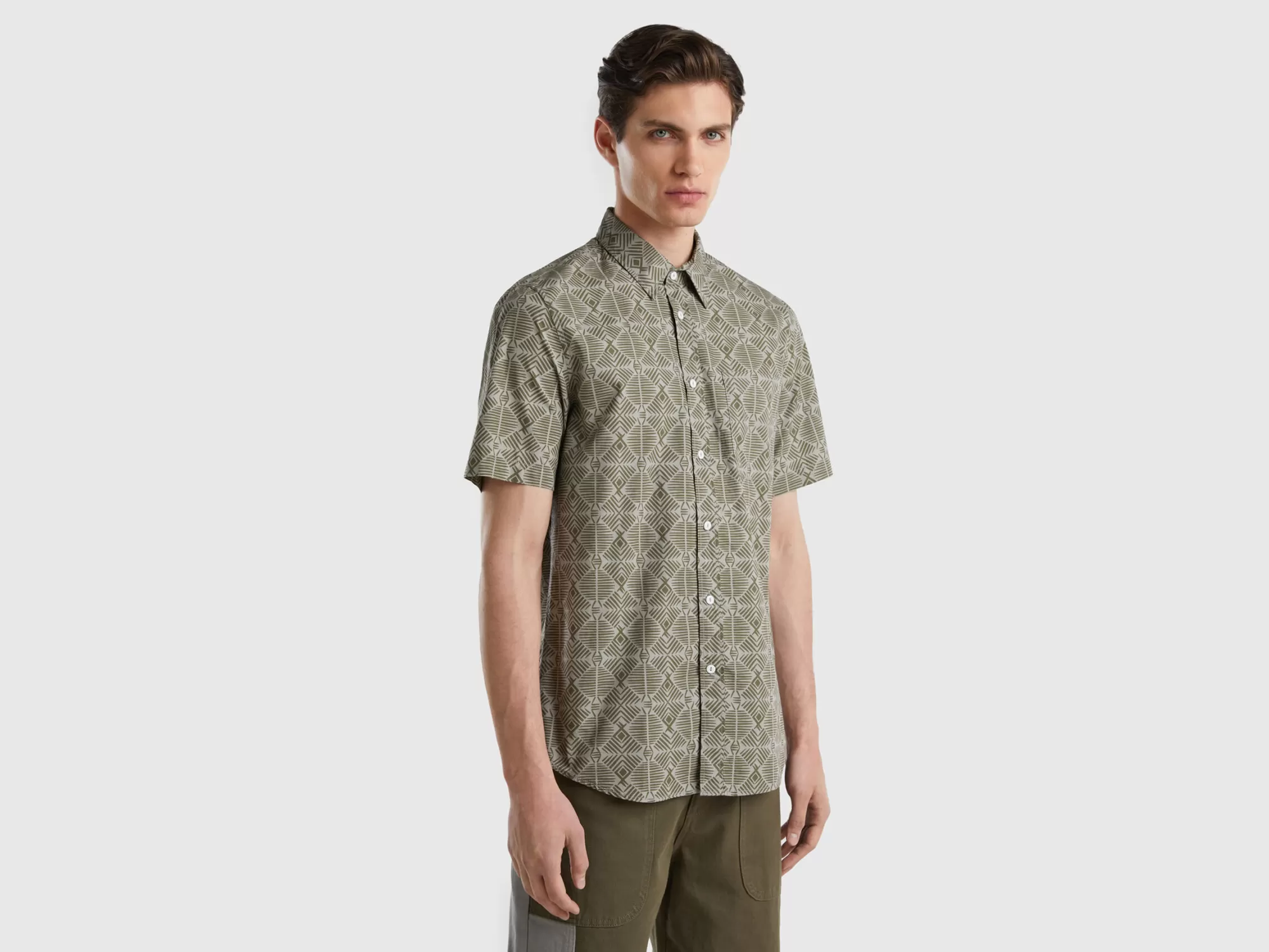 Benetton Camisa Estampada De Manga Corta-Hombre Camisas