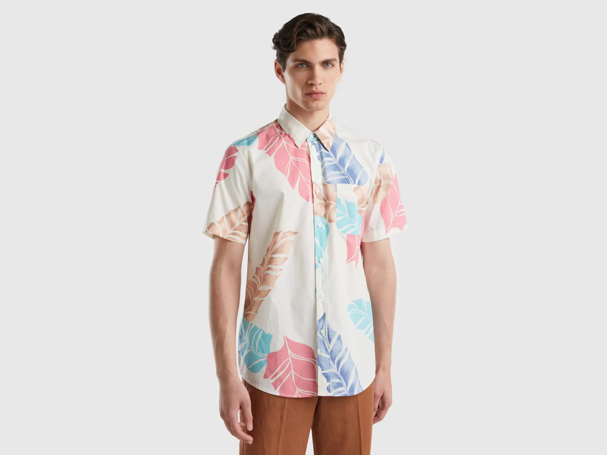 Benetton Camisa Estampada De Manga Corta-Hombre Camisas