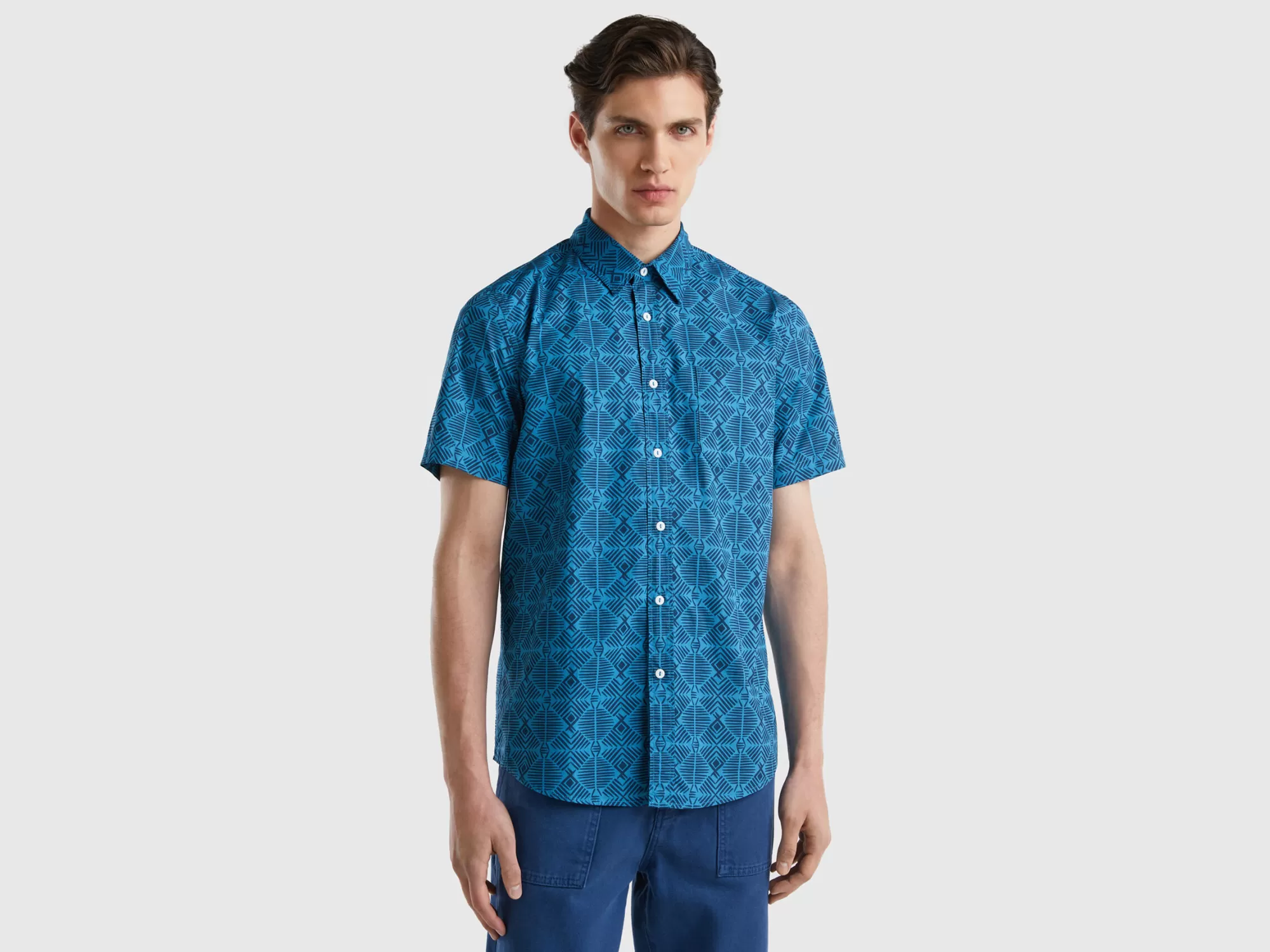 Benetton Camisa Estampada De Manga Corta-Hombre Camisas