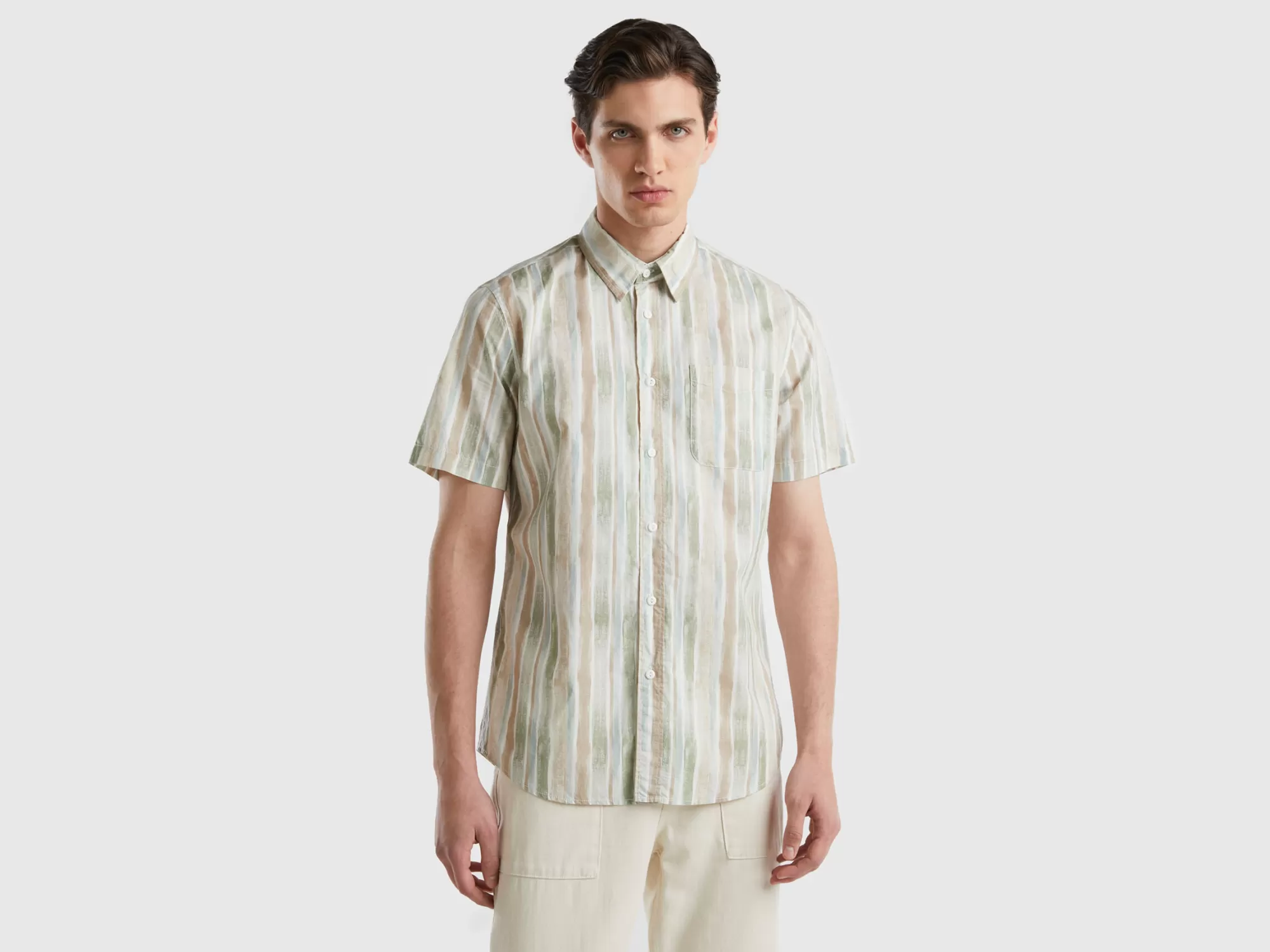 Benetton Camisa Estampada De Manga Corta-Hombre Camisas