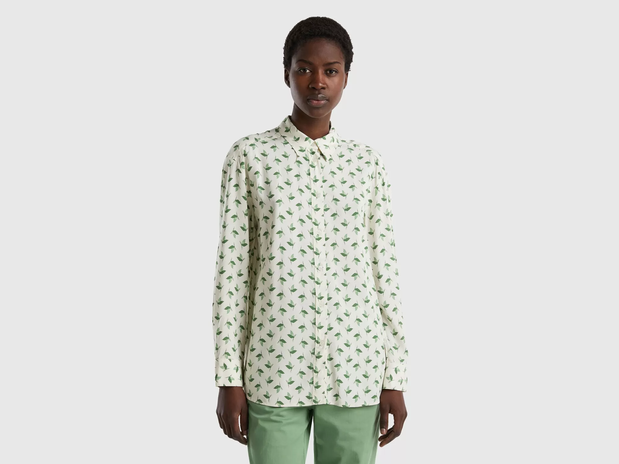 Benetton Camisa Estampada De Viscosa Sostenible-Mujer Camisas Y Blusas