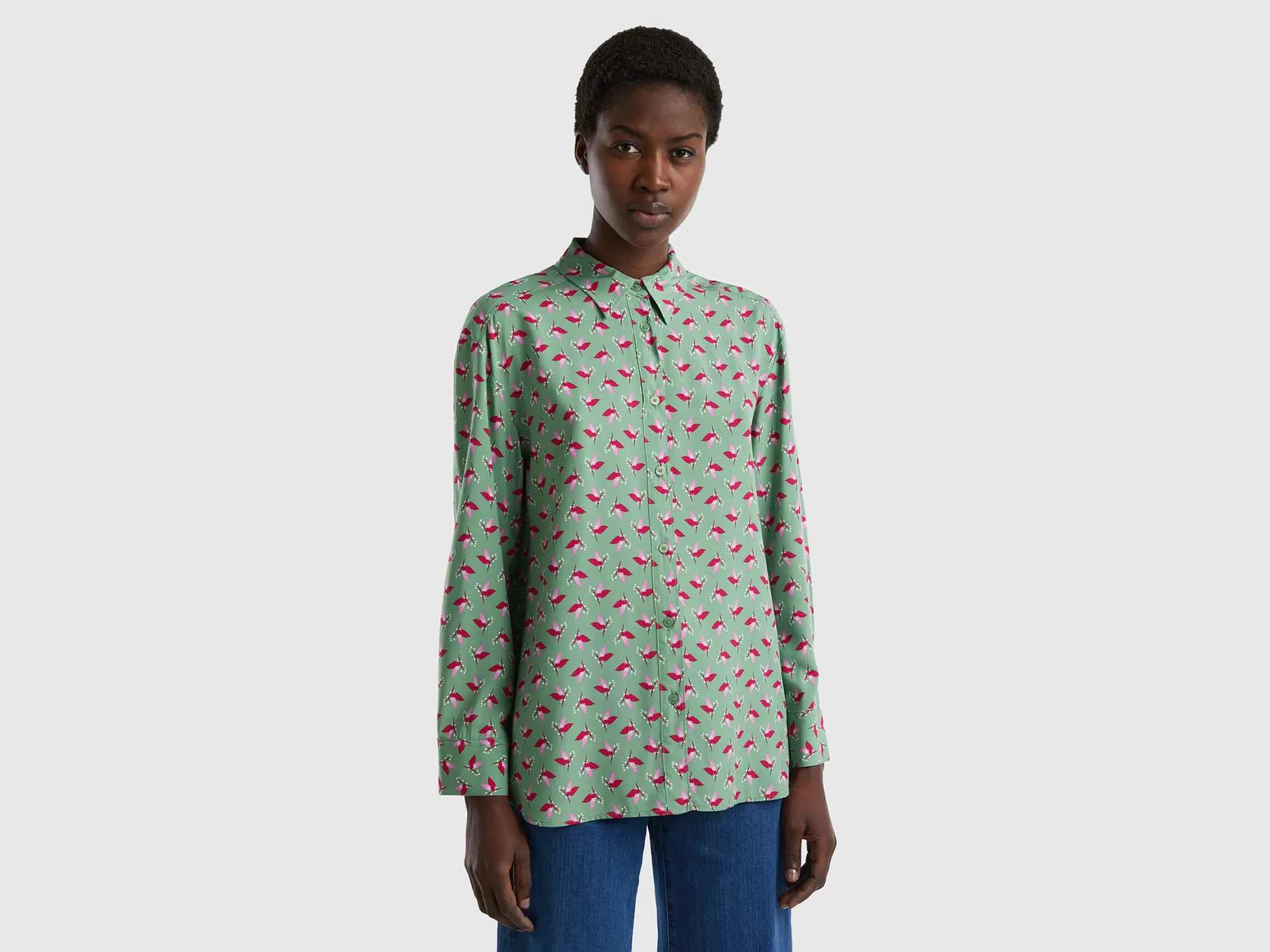 Benetton Camisa Estampada De Viscosa Sostenible-Mujer Camisas Y Blusas