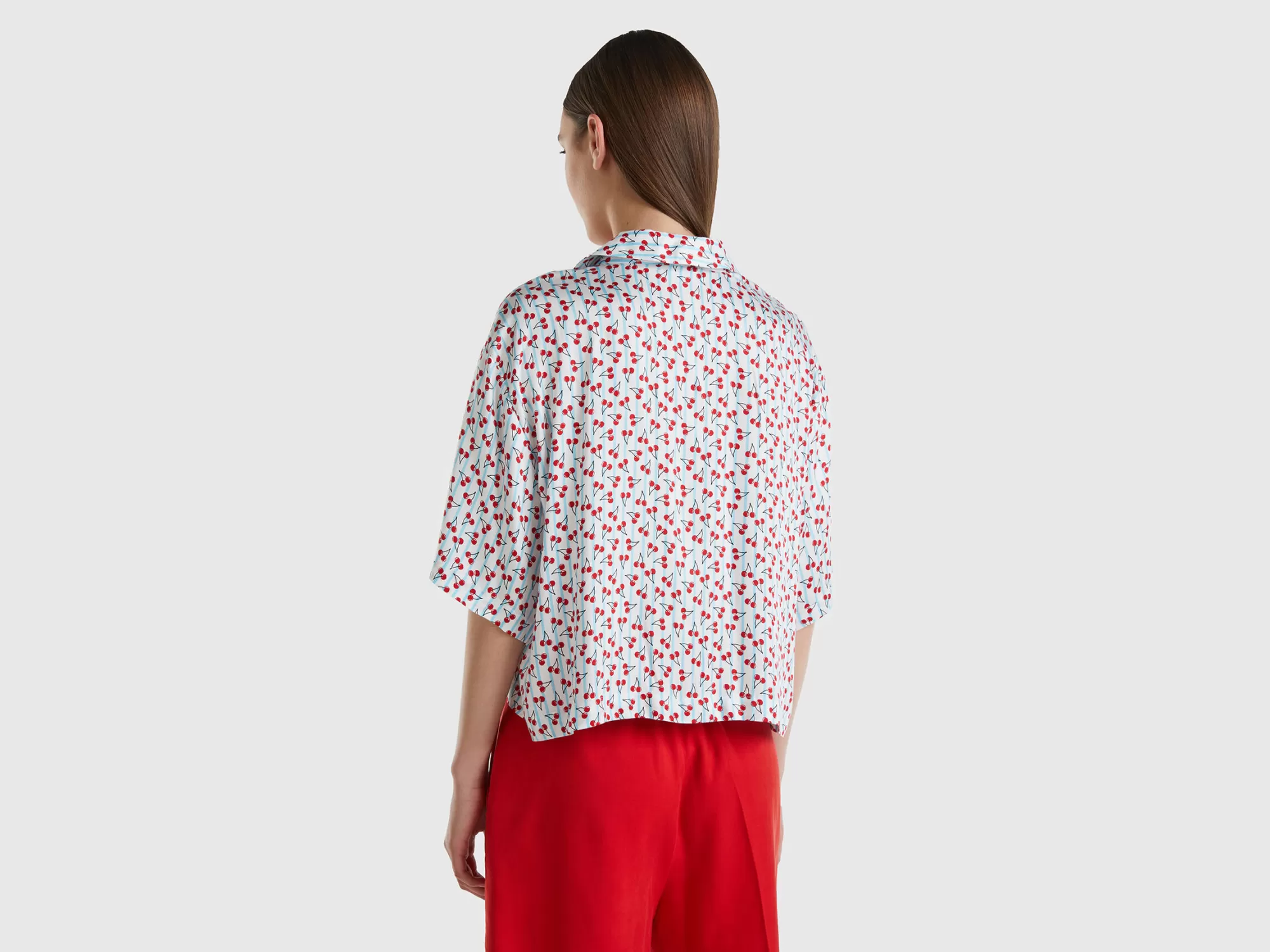 Benetton Camisa Fluida Con Estampado De Cerezas-Mujer Camisas Y Blusas