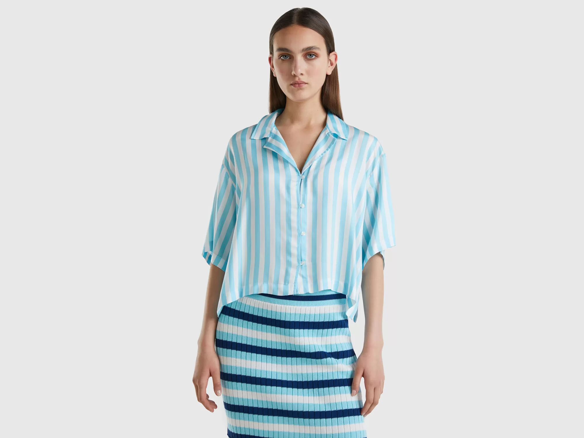 Benetton Camisa Fluida Con Estampado De Rayas-Mujer Camisas Y Blusas