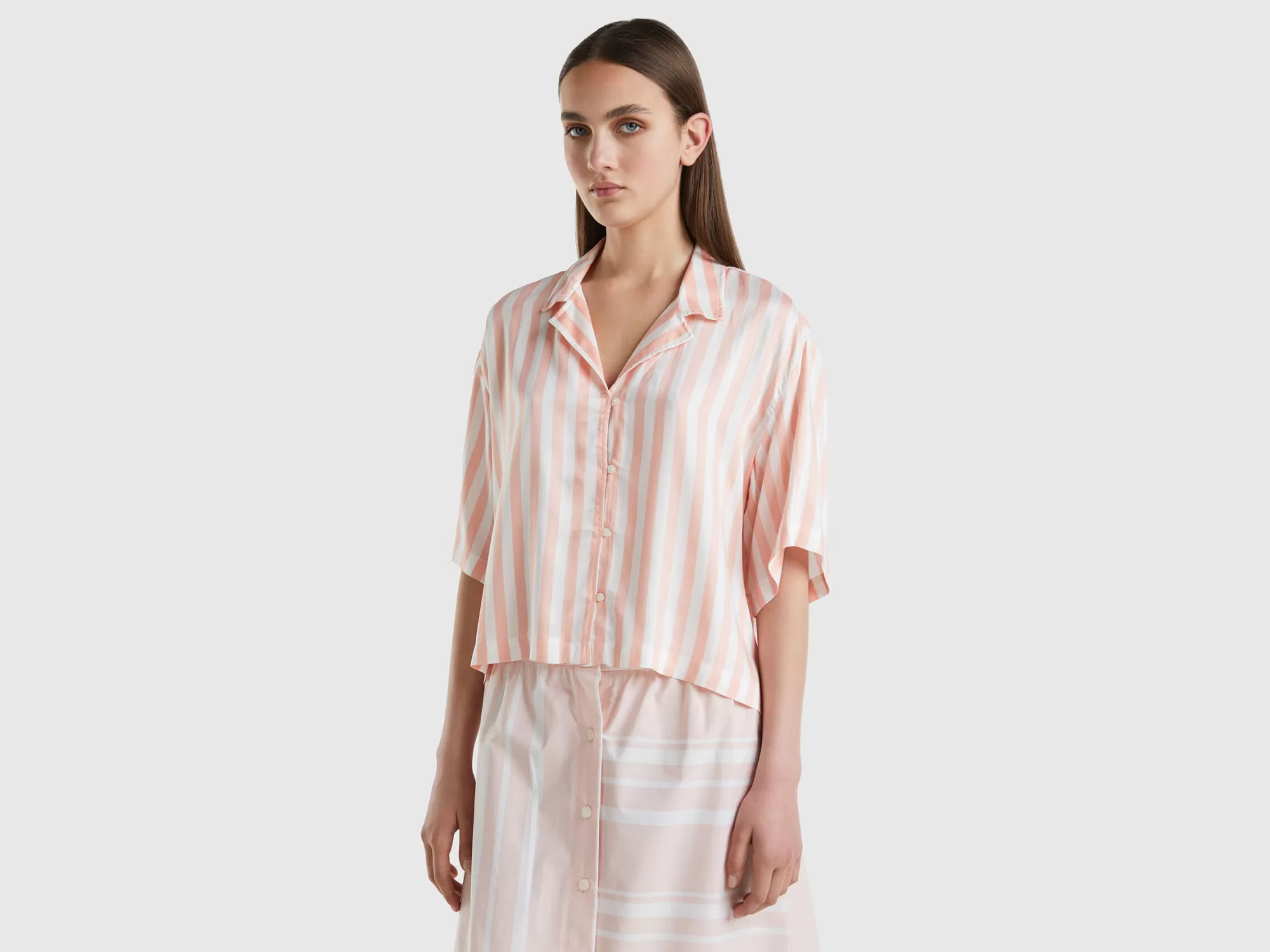 Benetton Camisa Fluida Con Estampado De Rayas-Mujer Camisas Y Blusas