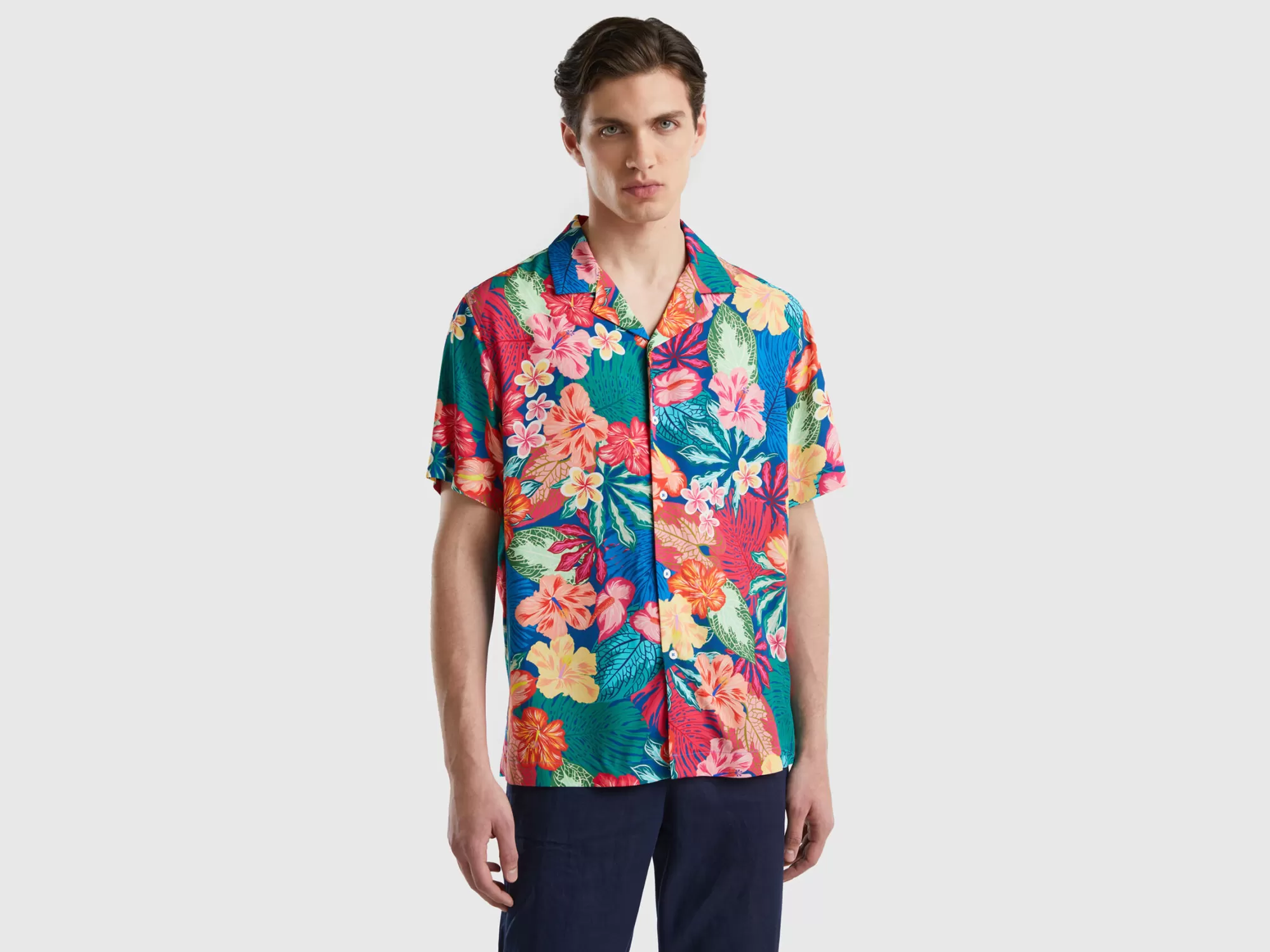 Benetton Camisa Fluida Con Estampado Floral-Hombre Camisas