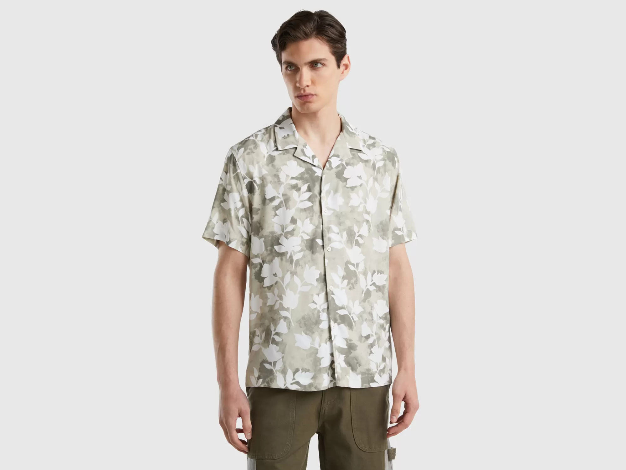 Benetton Camisa Fluida Con Estampado Floral-Hombre Camisas