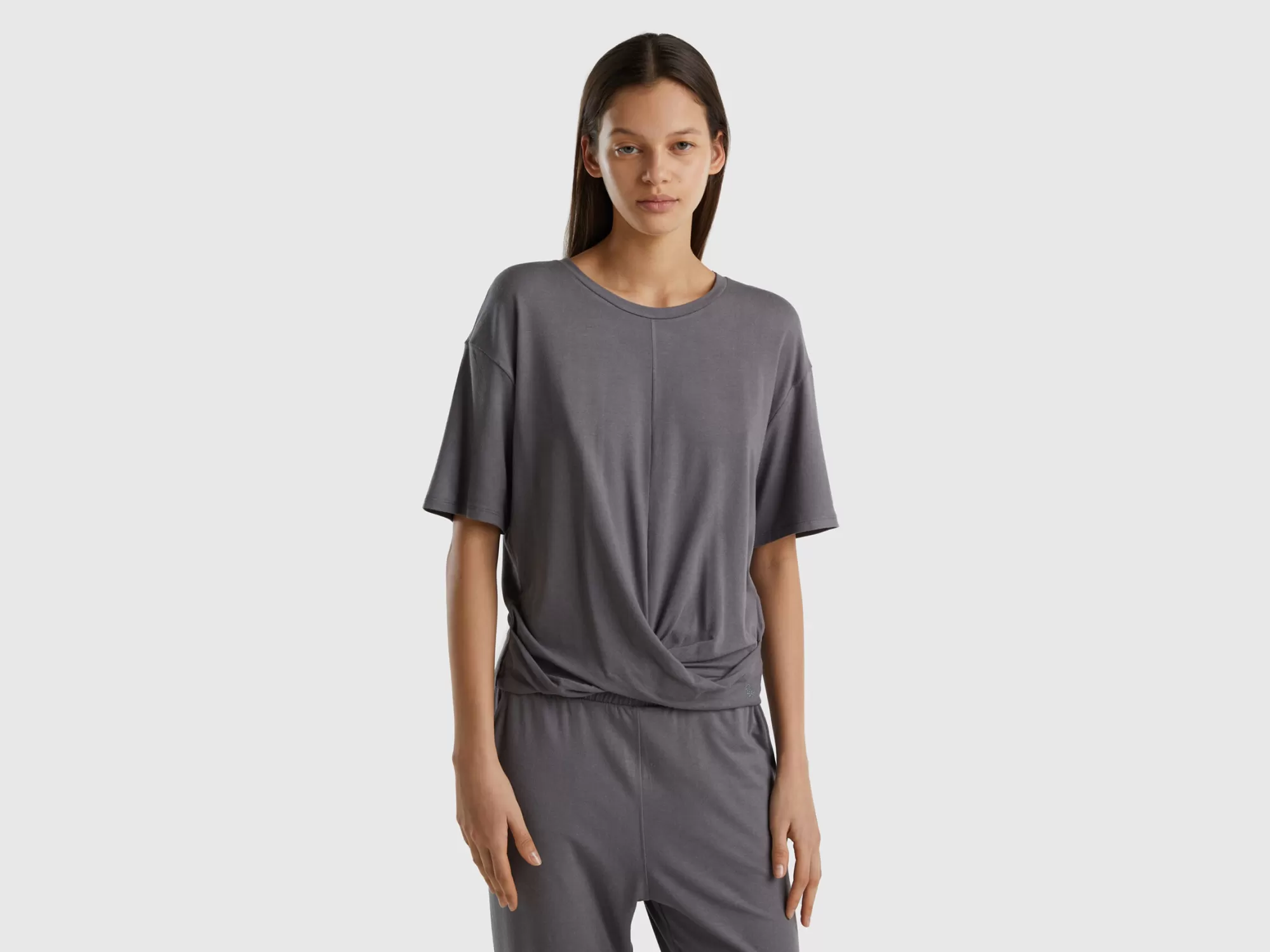 Benetton Camisa Fluida Con Nudo-Mujer Loungewear