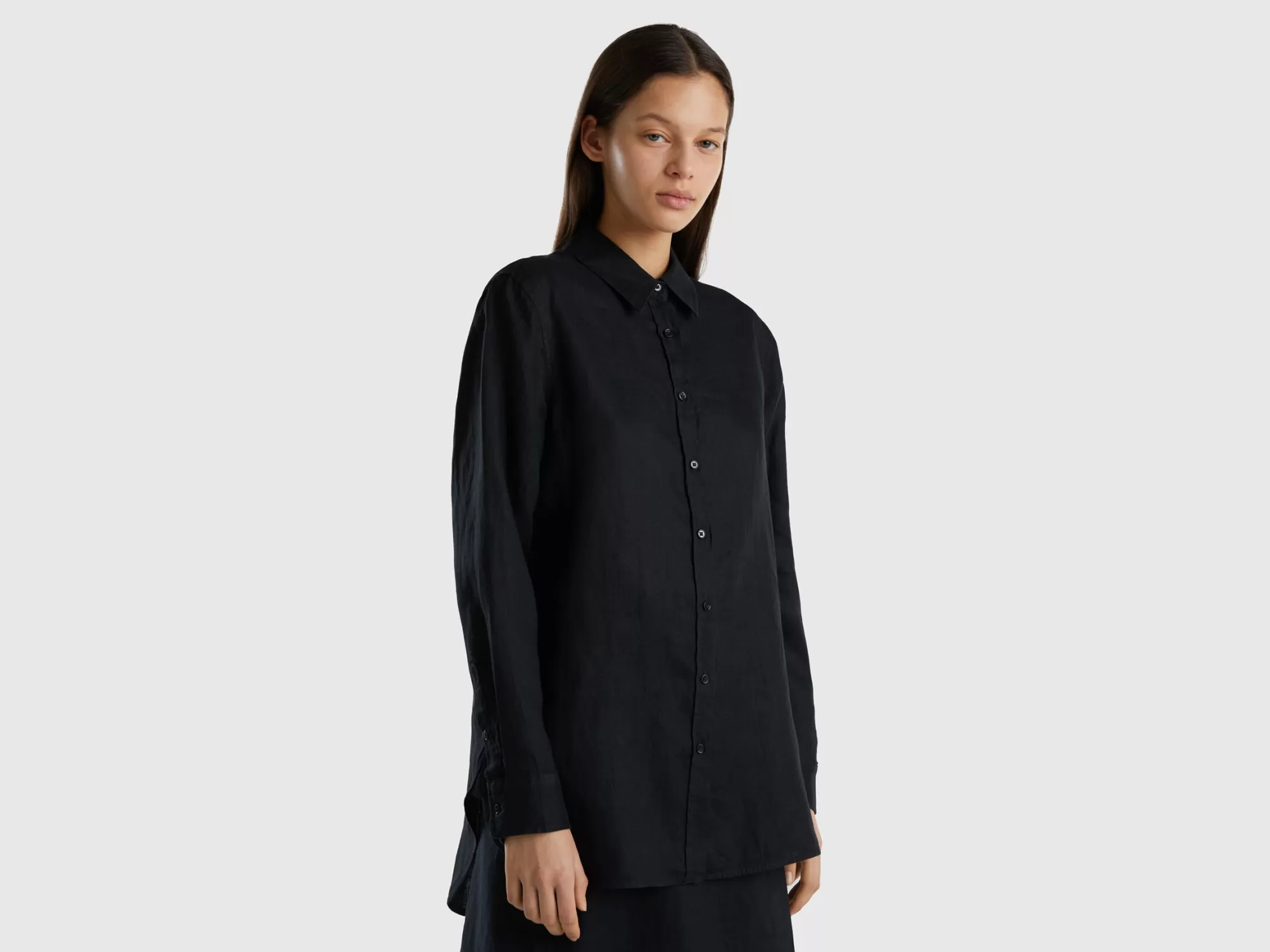 Benetton Camisa Larga De 100 % Lino-Mujer Camisas Y Blusas