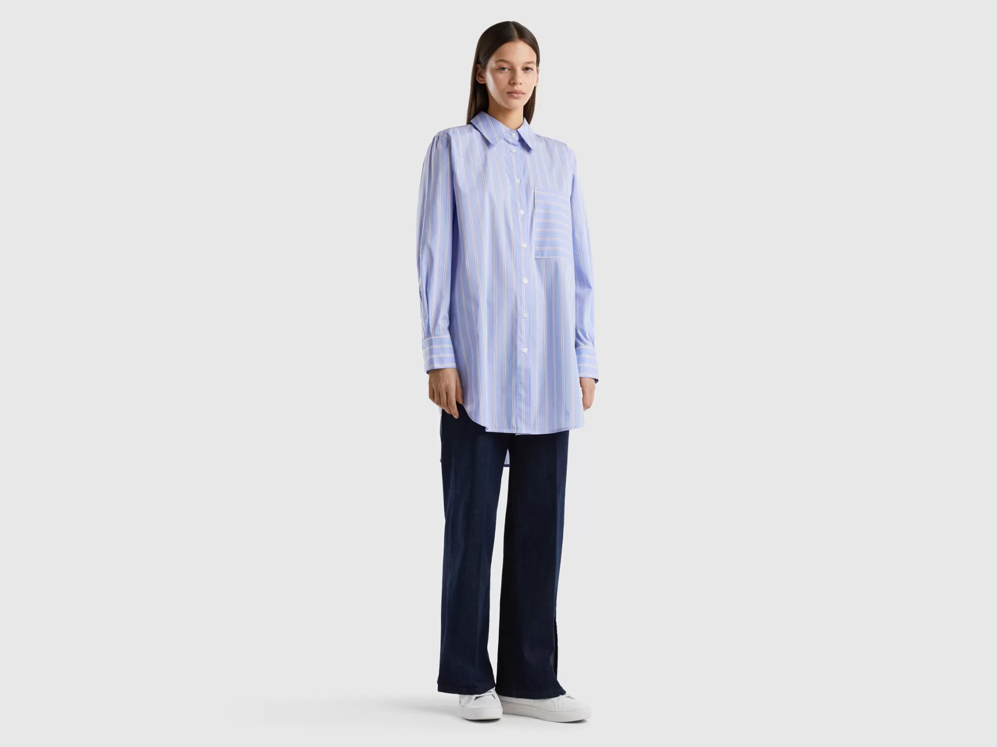 Benetton Camisa Larga De Rayas Comfort Fit-Mujer Camisas Y Blusas