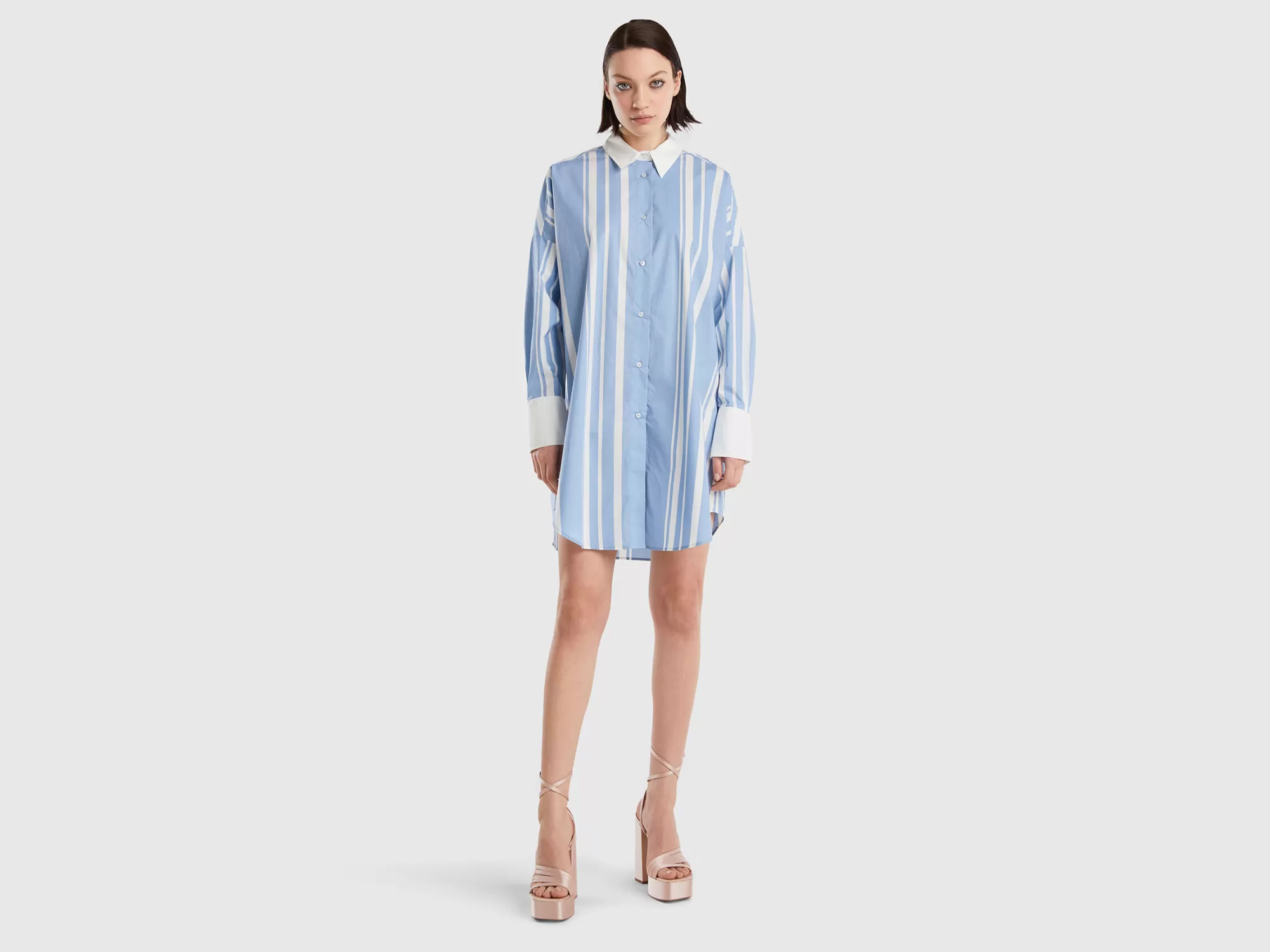 Benetton Camisa Larga De Rayas Oversize-Mujer Camisas Y Blusas