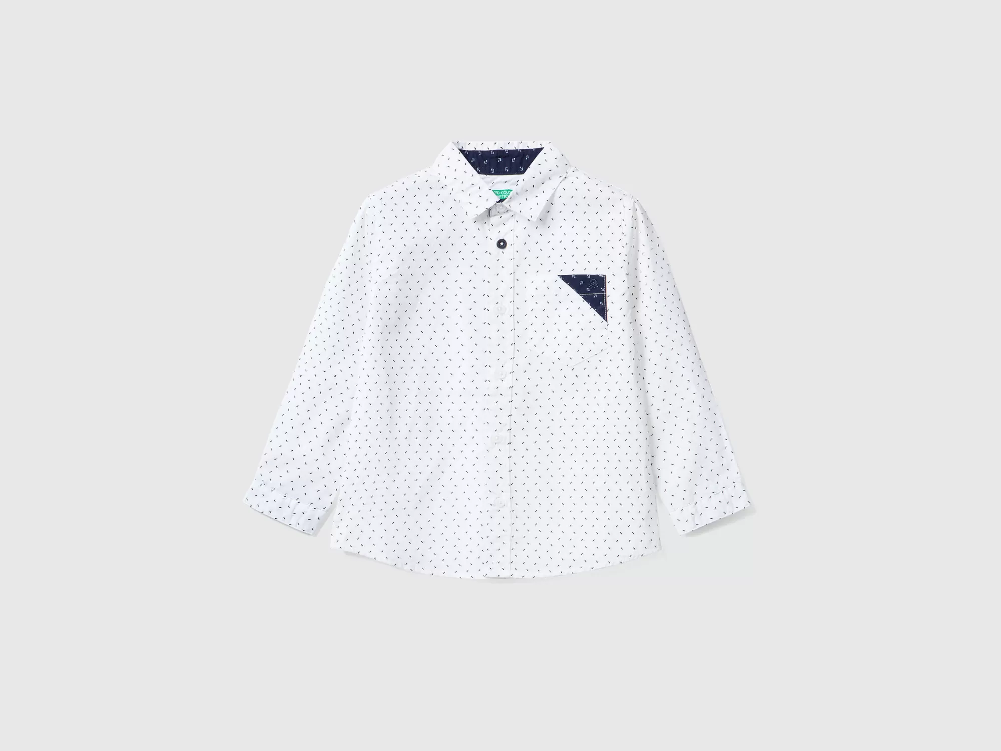 Benetton Camisa Microestampada Con Bolsillo-Niños Camisetas Y Camisas