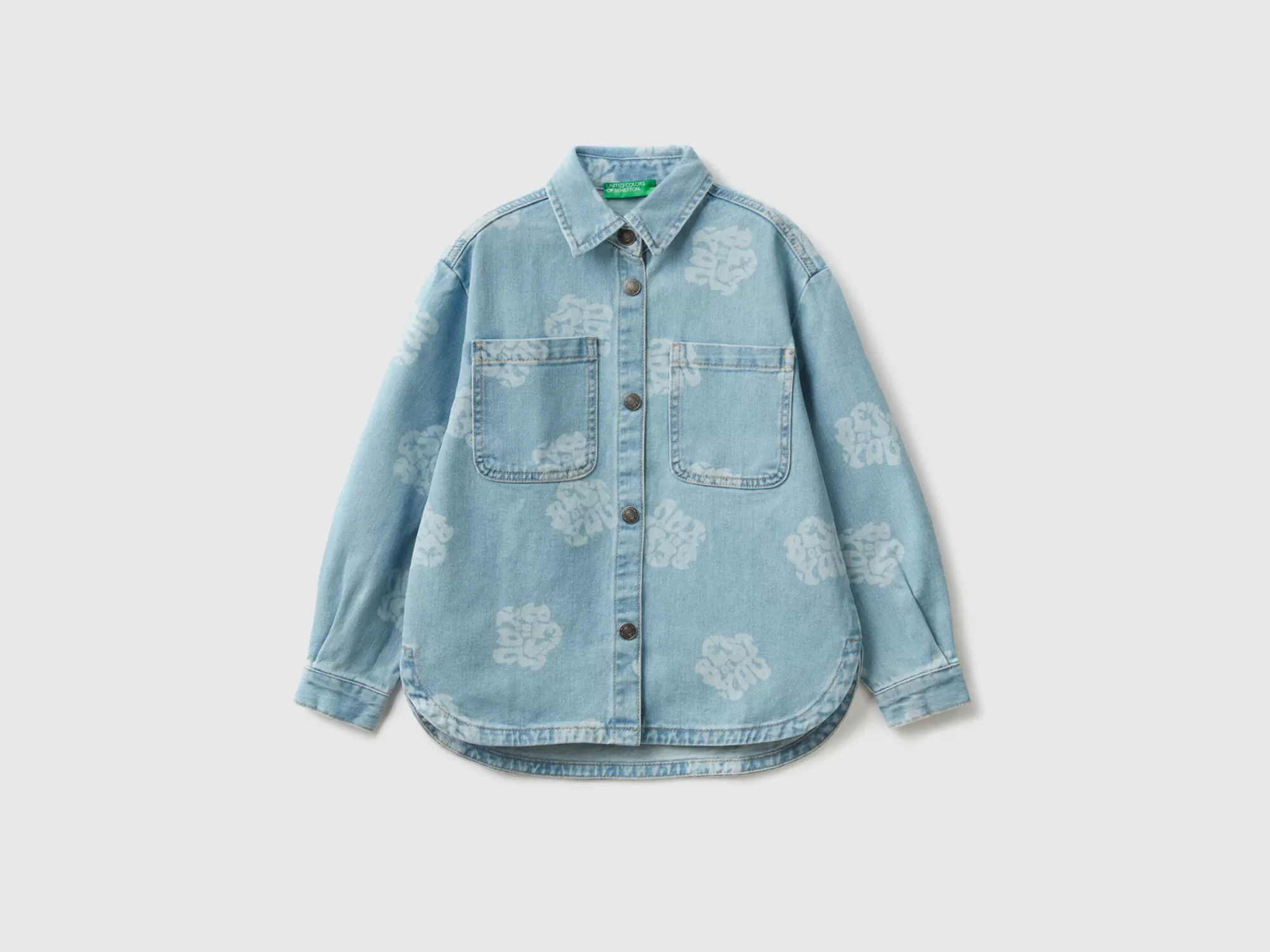 Benetton Camisa Oversize En Denim Estampado-Niños Camisetas Y Camisas