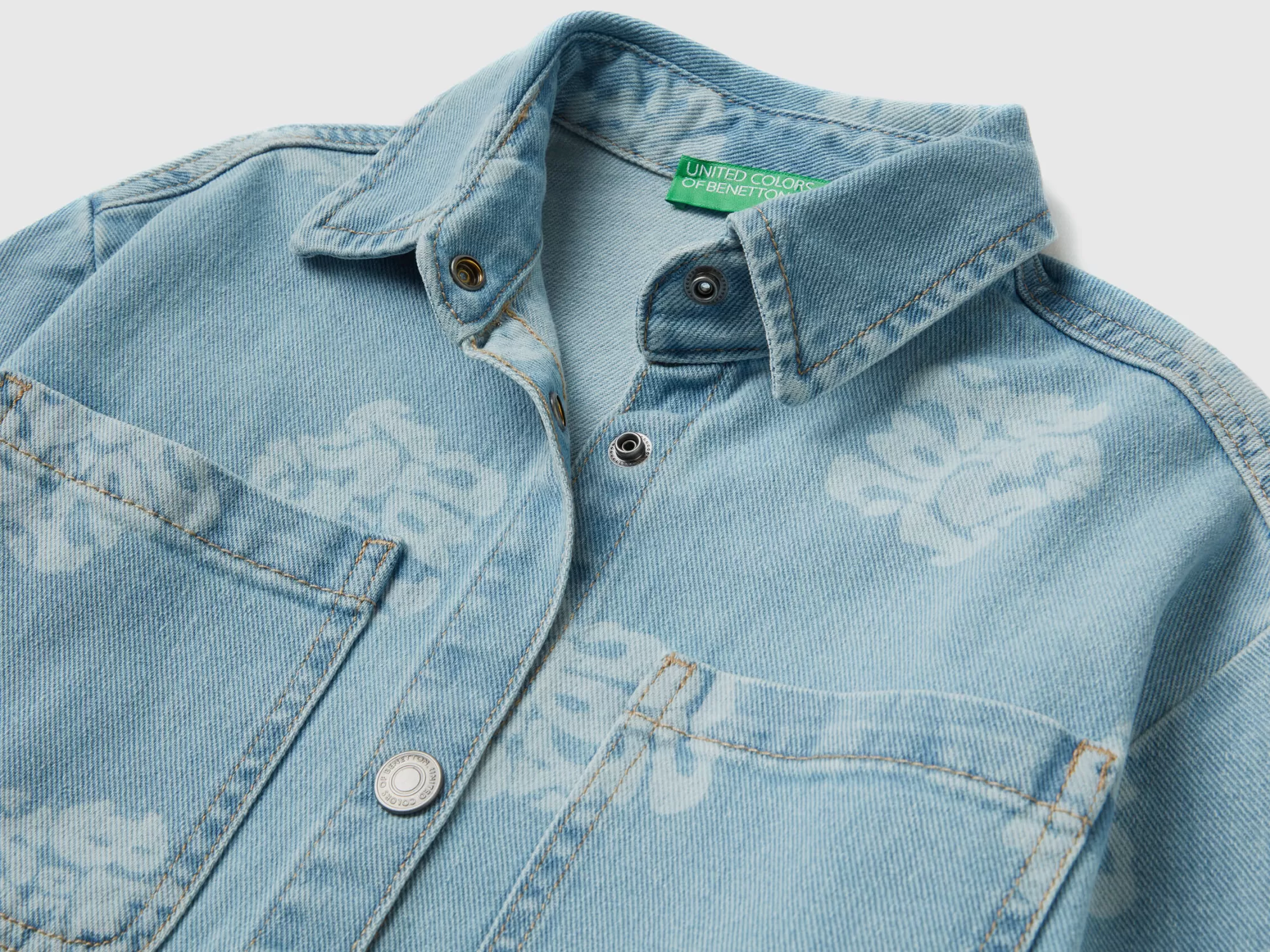 Benetton Camisa Oversize En Denim Estampado-Niños Camisetas Y Camisas