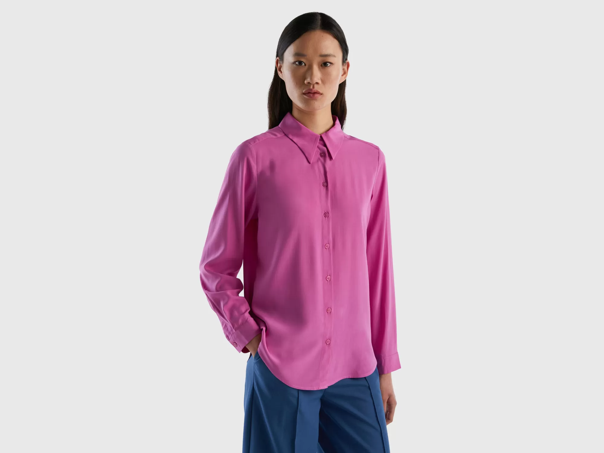 Benetton Camisa Regular Fit De Viscosa Sostenible-Mujer Camisas Y Blusas