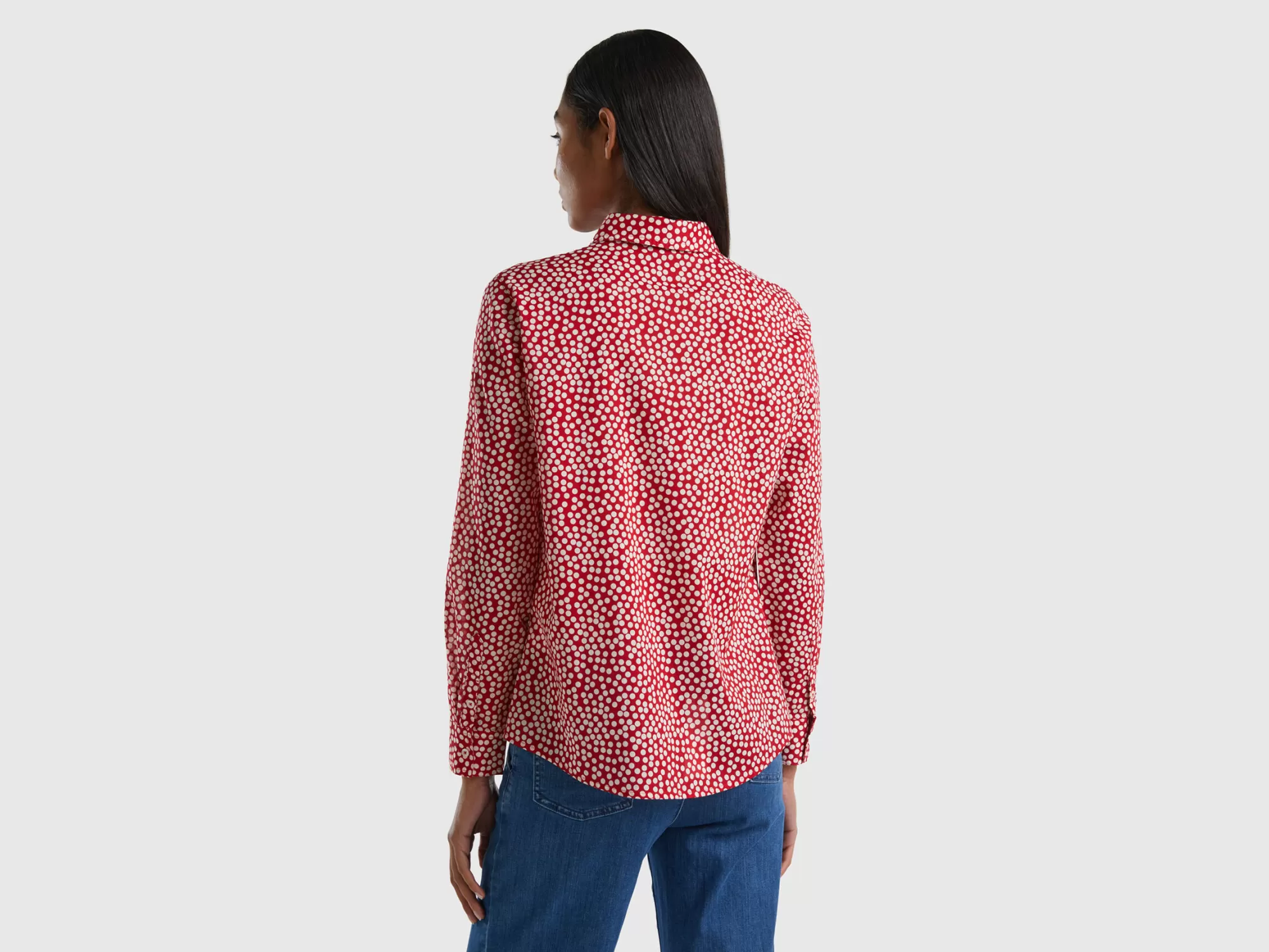 Benetton Camisa Roja Con Lunares Blancos-Mujer Camisas Y Blusas