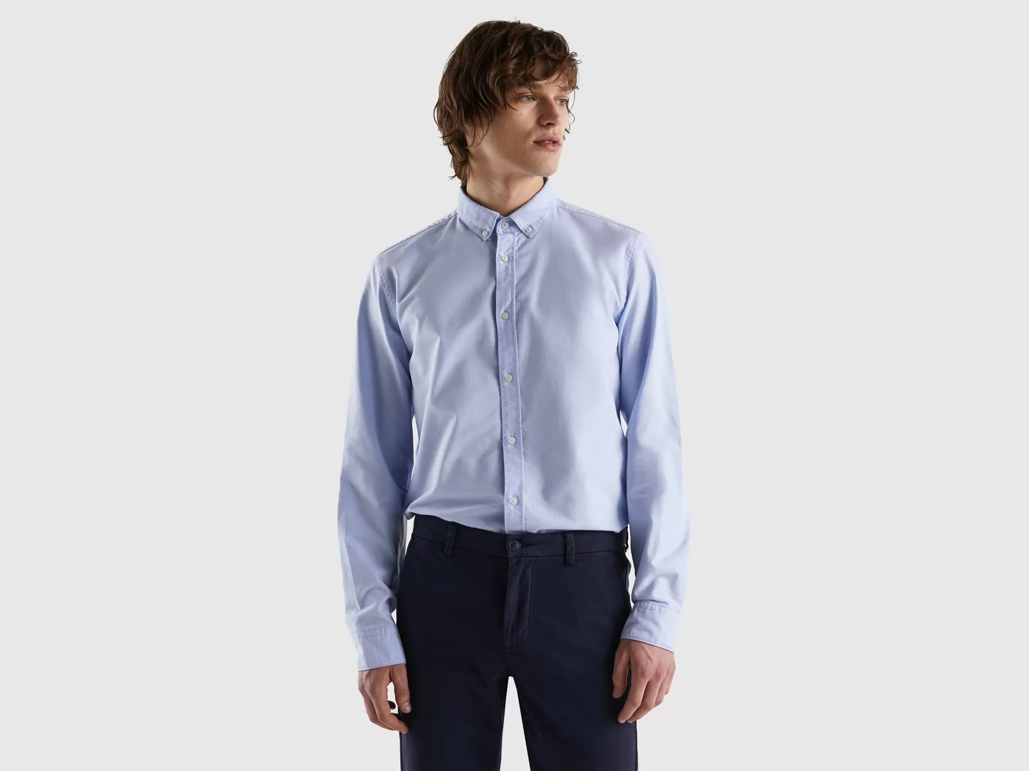 Benetton Camisa Slim Fit De 100 % Algodón-Hombre Camisas