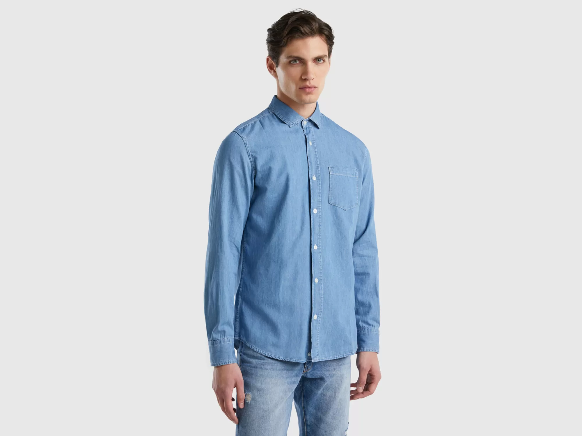 Benetton Camisa Slim Fit De Cambray-Hombre Camisas