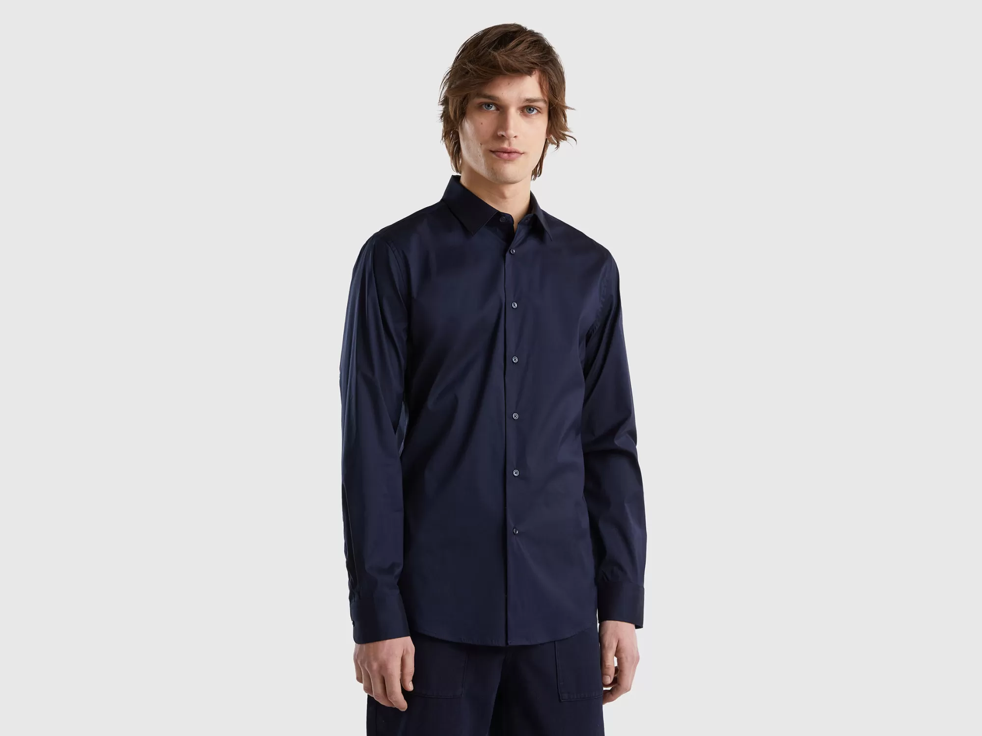 Benetton Camisa Slim Fit Lisa-Hombre Camisas