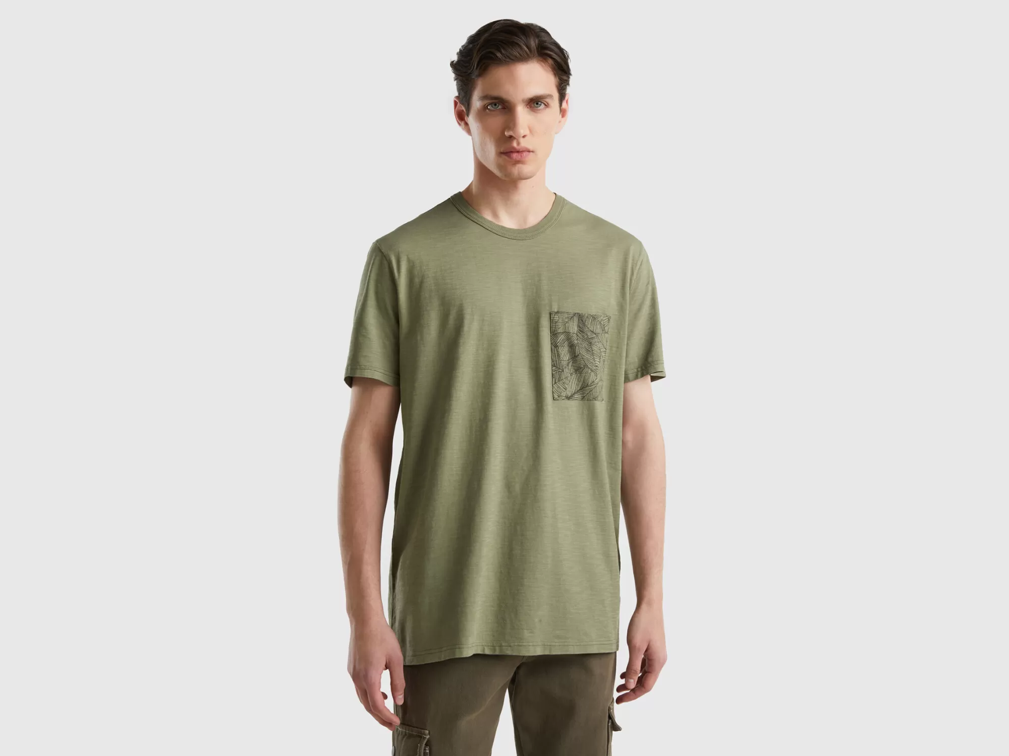 Benetton Camiseta Con Bolsillo Estampado-Hombre Camisetas