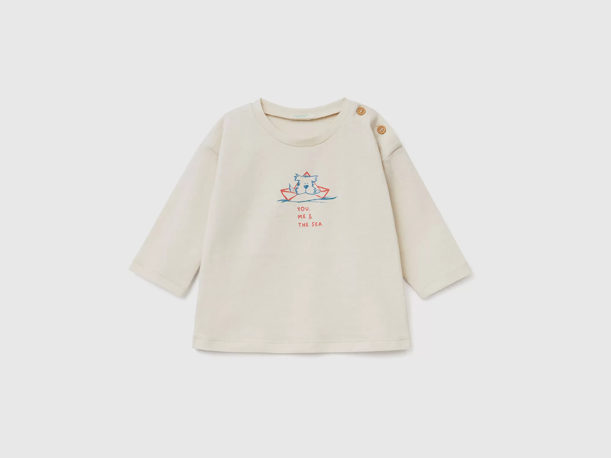 Benetton Camiseta Con Estampado De 100 % Algodón-Niños Sudaderas Y Camisetas