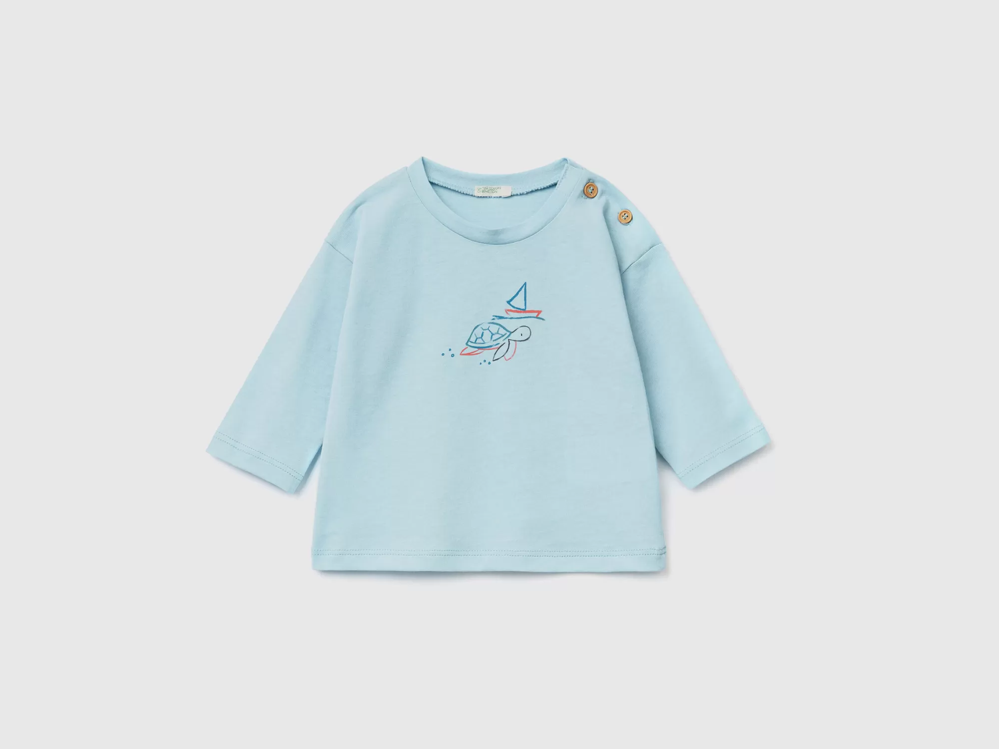 Benetton Camiseta Con Estampado De 100 % Algodón-Niños Sudaderas Y Camisetas