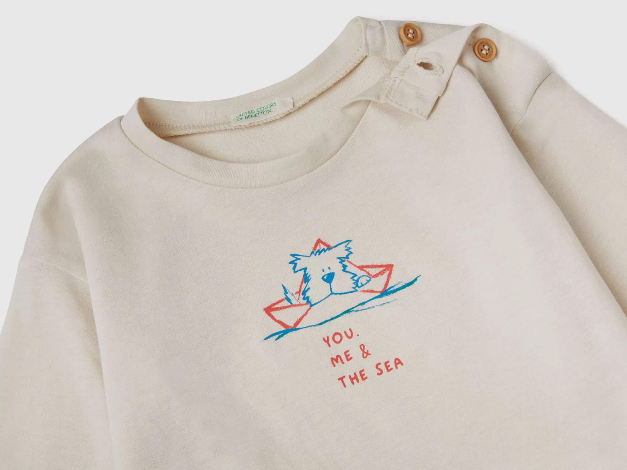 Benetton Camiseta Con Estampado De 100 % Algodón-Niños Sudaderas Y Camisetas