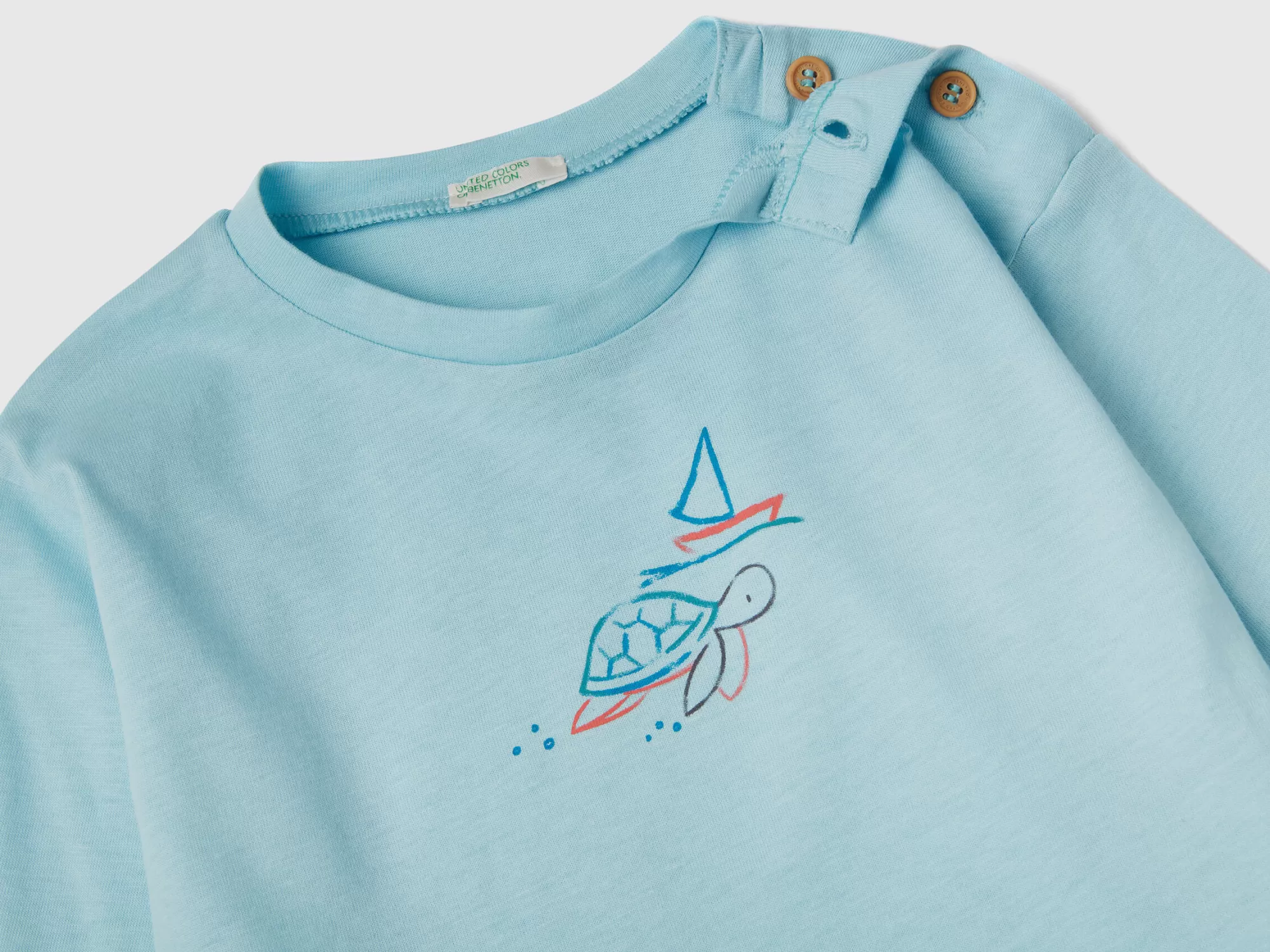 Benetton Camiseta Con Estampado De 100 % Algodón-Niños Sudaderas Y Camisetas