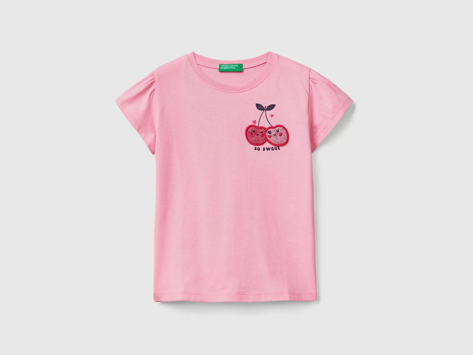 Benetton Camiseta Con Estampado De Glitter Y Parche-Niños Camisetas Y Camisas