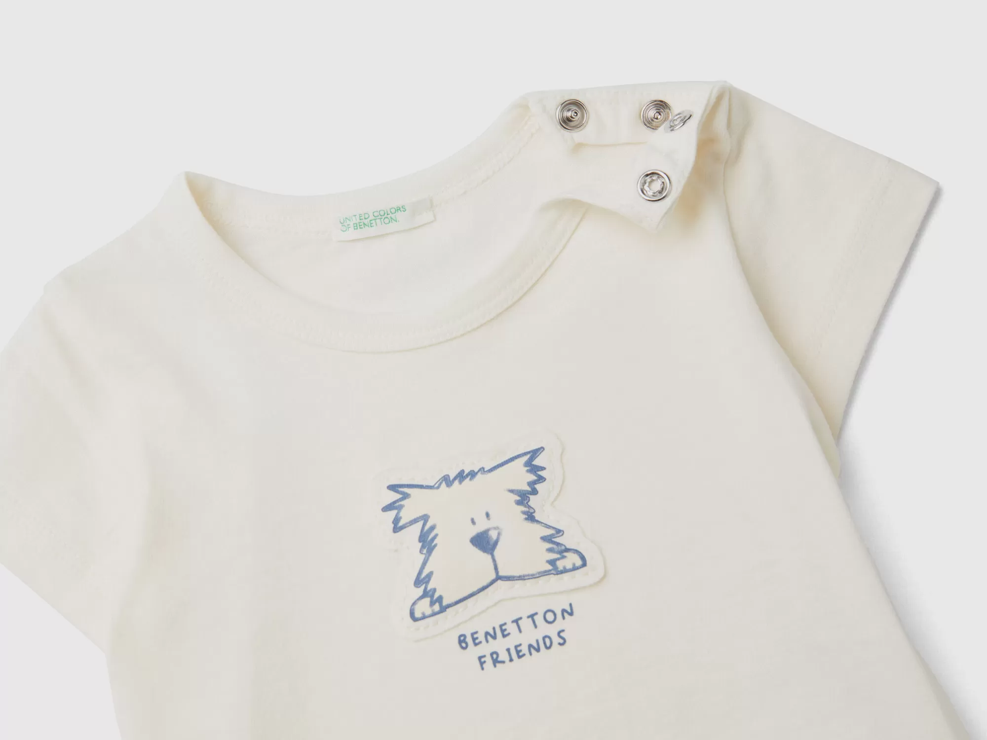 Benetton Camiseta Con Parche Y Estampado-Niños Vestidos De Algodón Organico