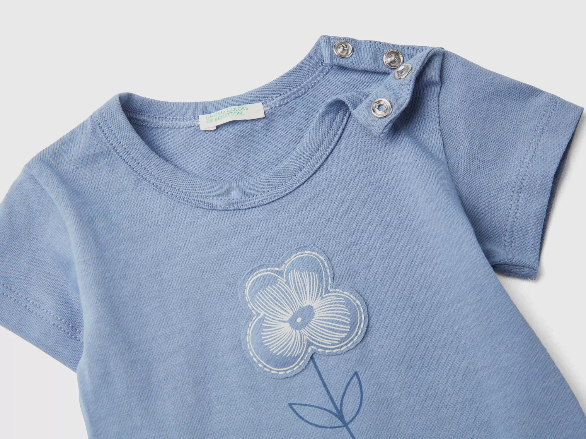 Benetton Camiseta Con Parche Y Estampado-Niños Vestidos De Algodón Organico