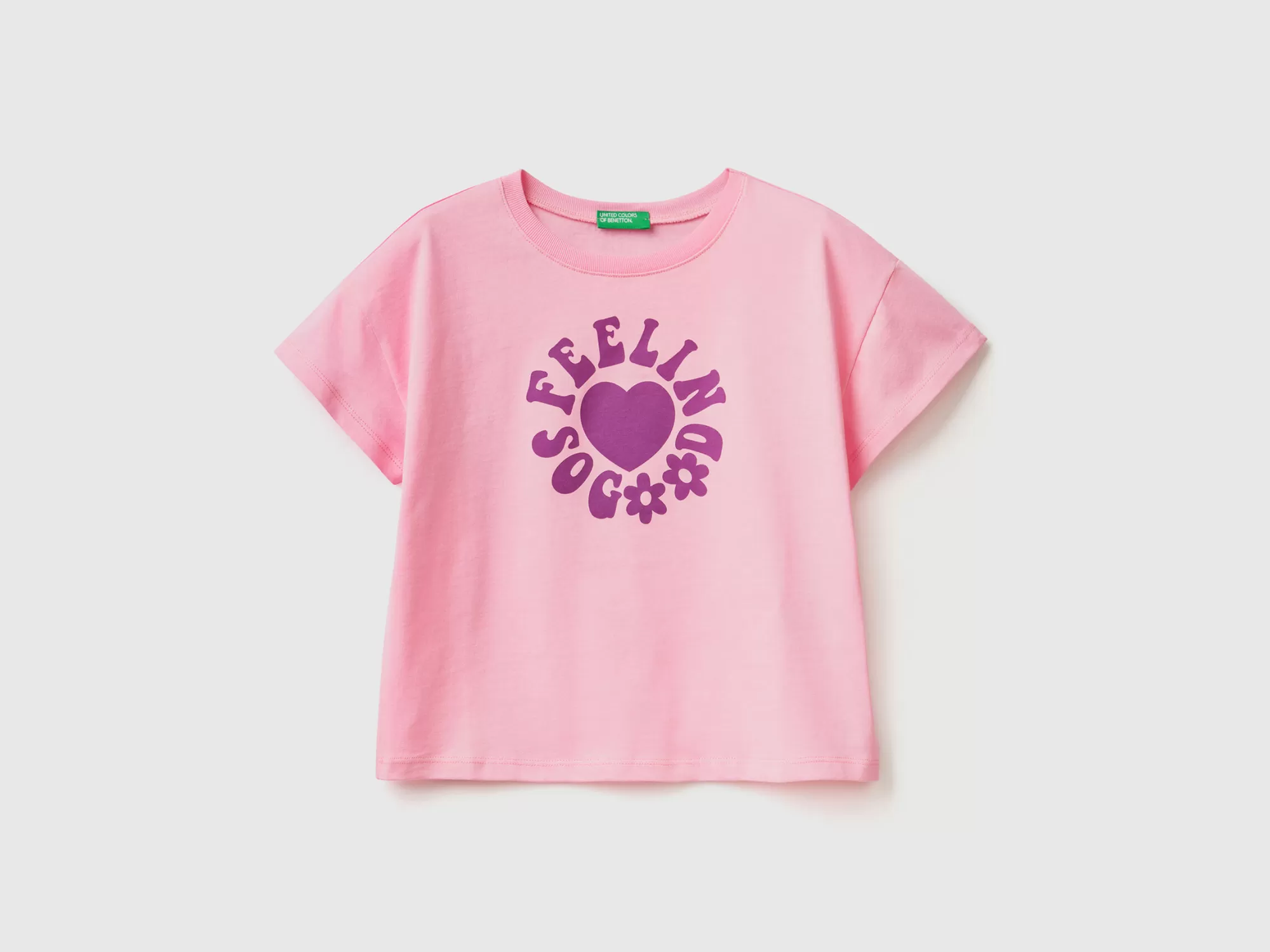 Benetton Camiseta Cropped De 100 % Algodón-Niños Camisetas Y Camisas