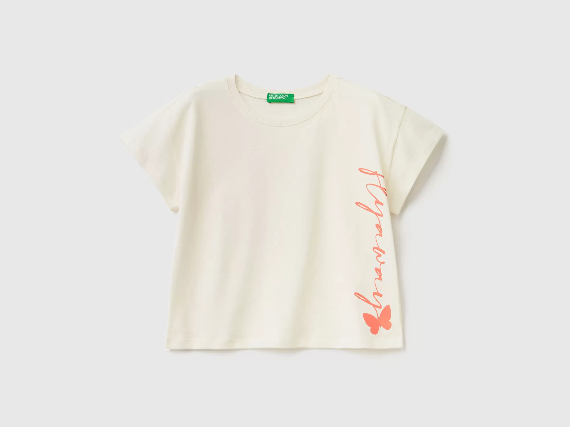 Benetton Camiseta Cropped De 100 % Algodón-Niños Camisetas Y Camisas