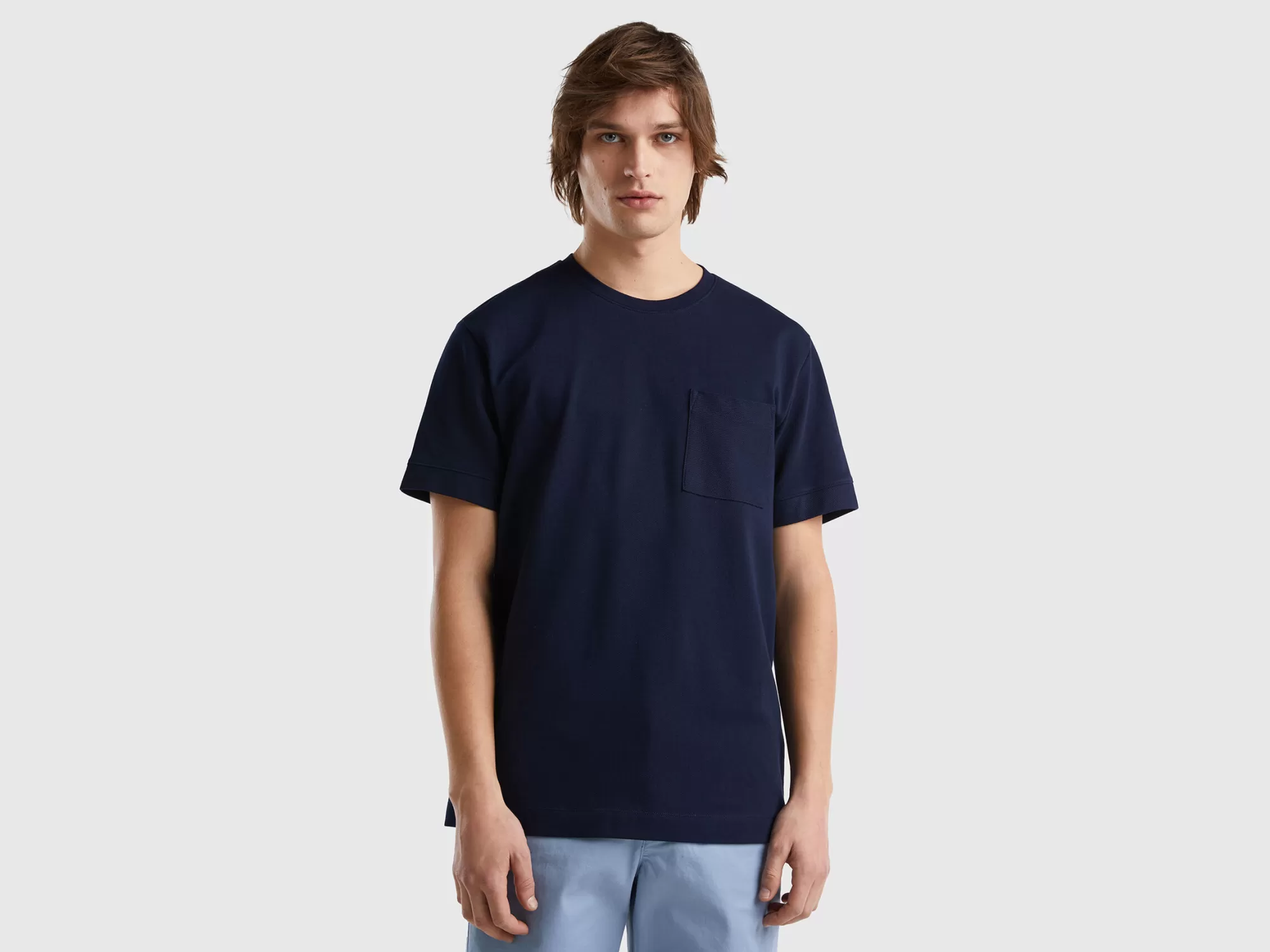 Benetton Camiseta De 100 % Algodón Con Bolsillo-Hombre Camisetas