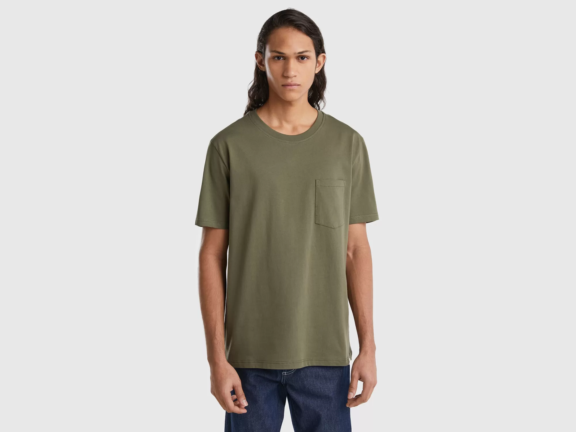 Benetton Camiseta De 100 % Algodón Con Bolsillo-Hombre Camisetas